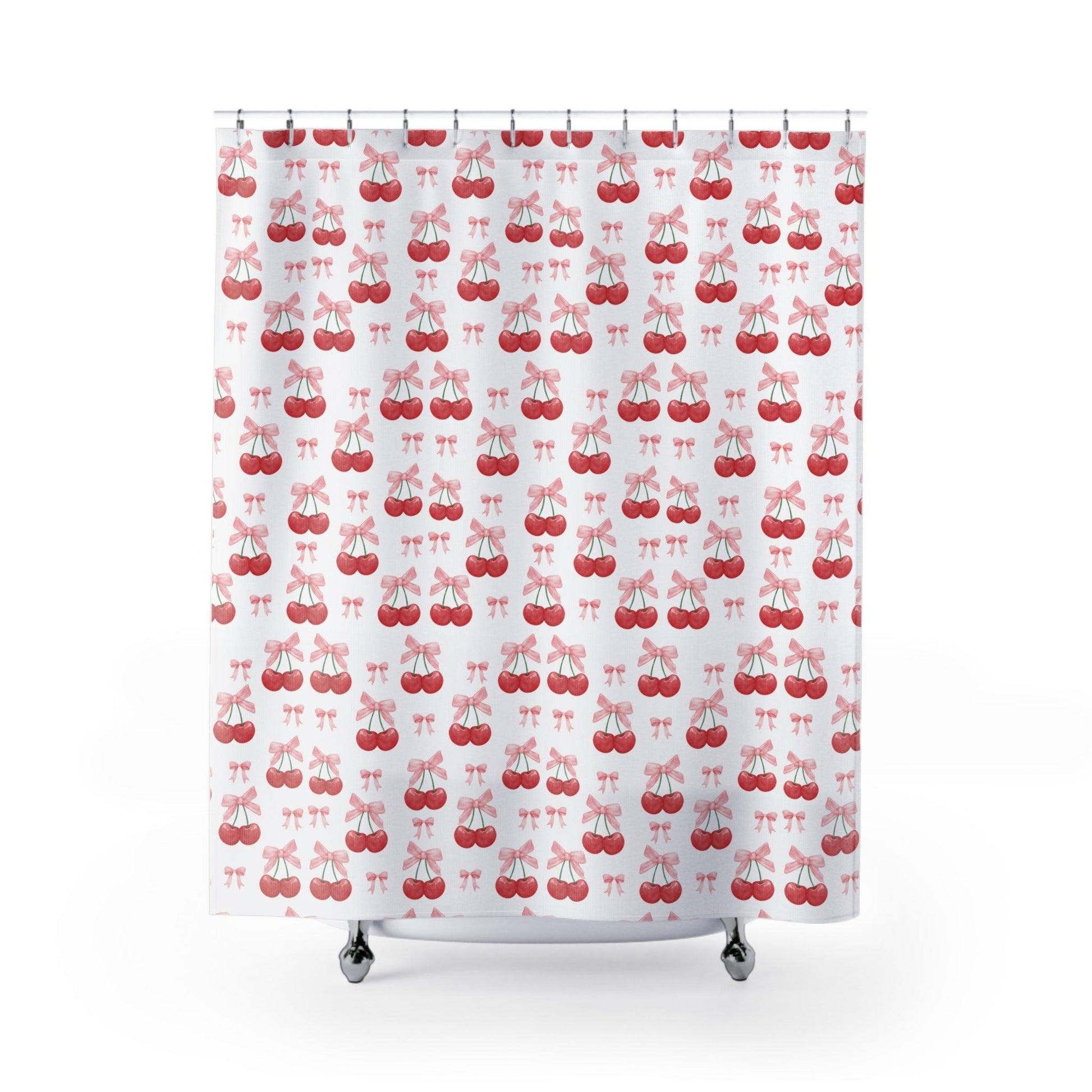 Cherries & Pink Bows Shower Curtain Add a Splash of Fun Style to Your Bathroom Decor, Durable & Easy-to-Clean 71x74 Inches Nature-Inspired Oasis in Your Bathroom Housewarming New House Gift Newlywed Wedding Gift - MRSBYVALLE