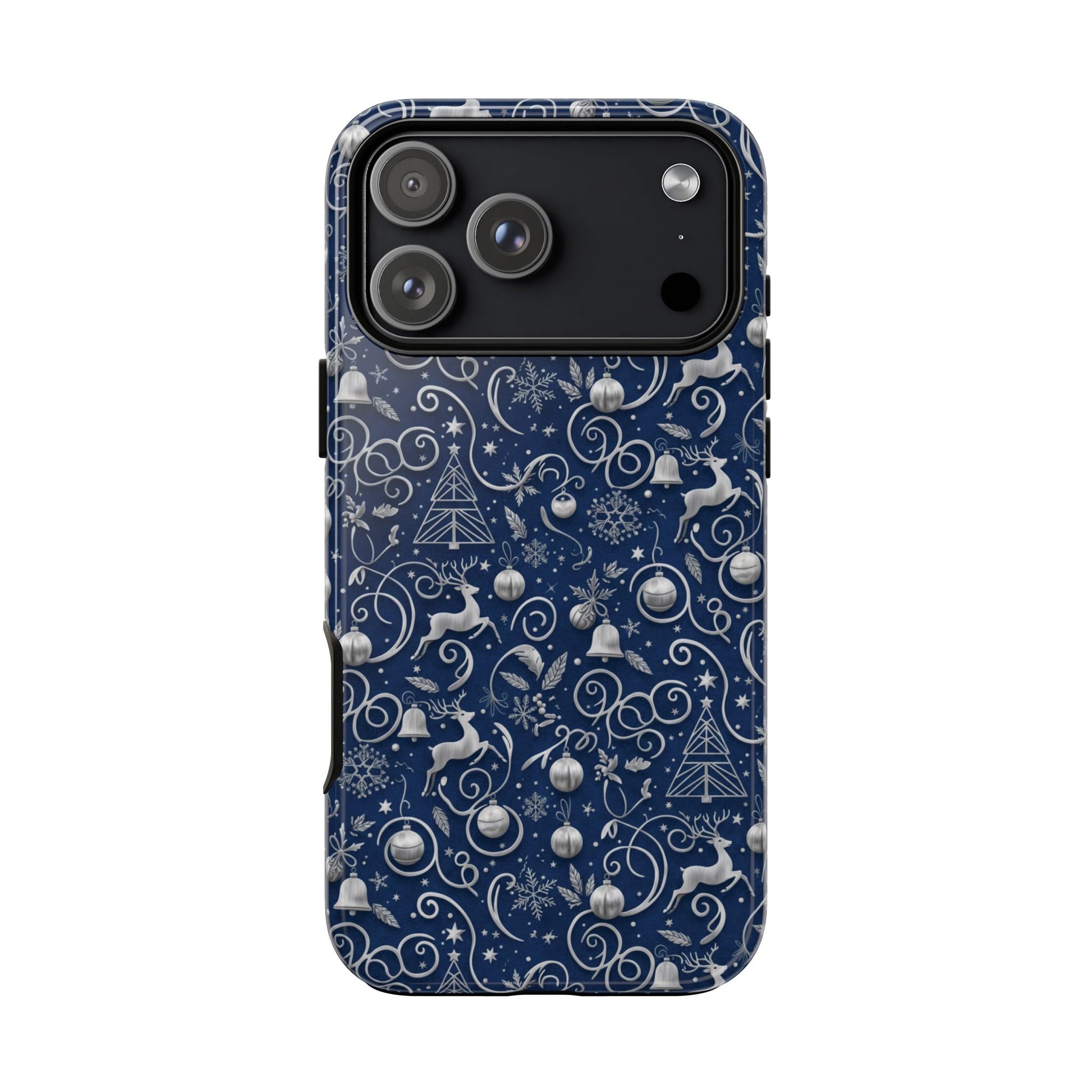 Blue & Silver Christmas Phone Case – Holiday Sparkle Design for iPhone 17, All iPhones & Galaxy | MRSBYVALLE Gift for Her