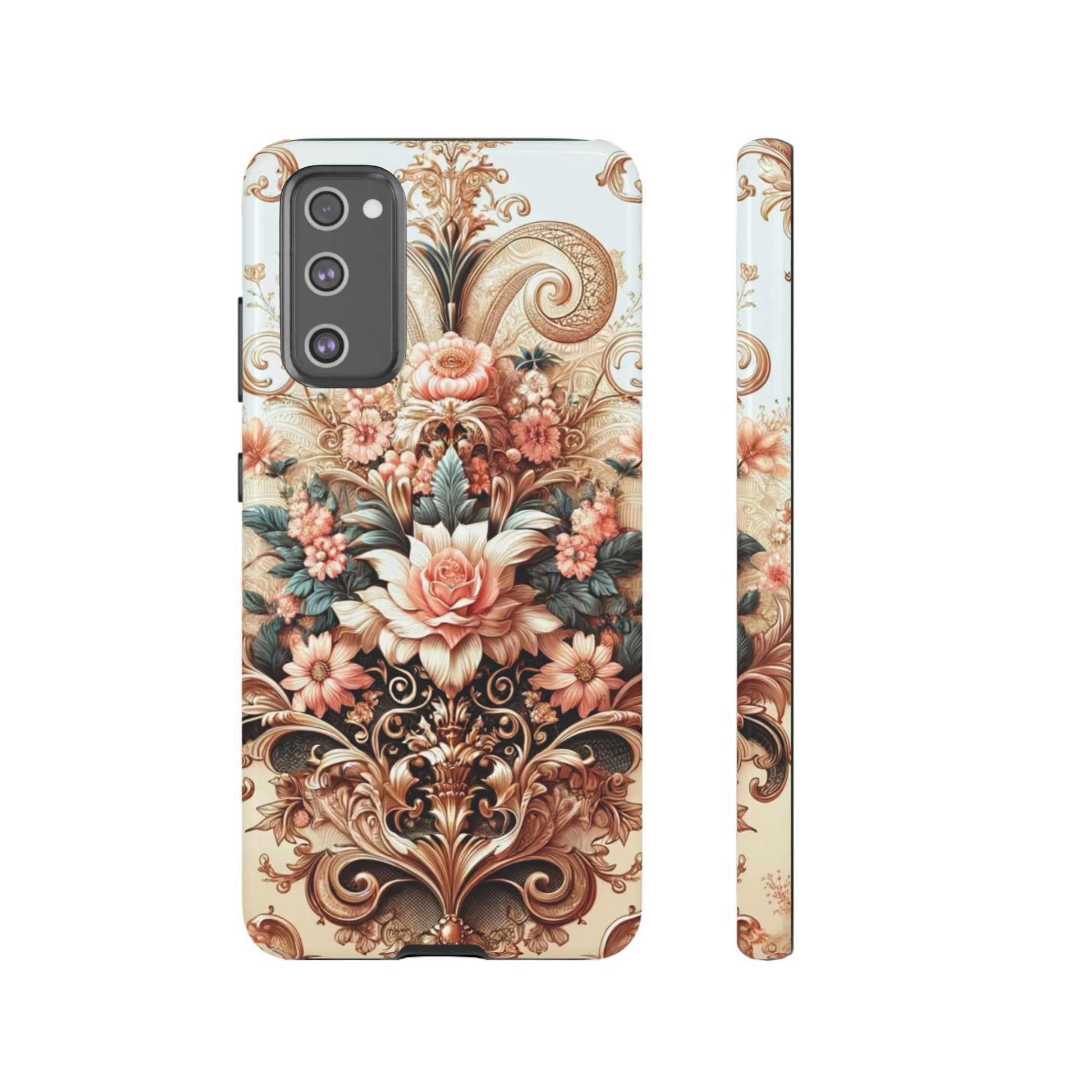 Gold Design Luxury Phone Tough Case Floral Elegant Durable Stylish for Modern Devices iPhone 17, 16, 15, Samsung iPhone Samsung Accessory Gift for Her