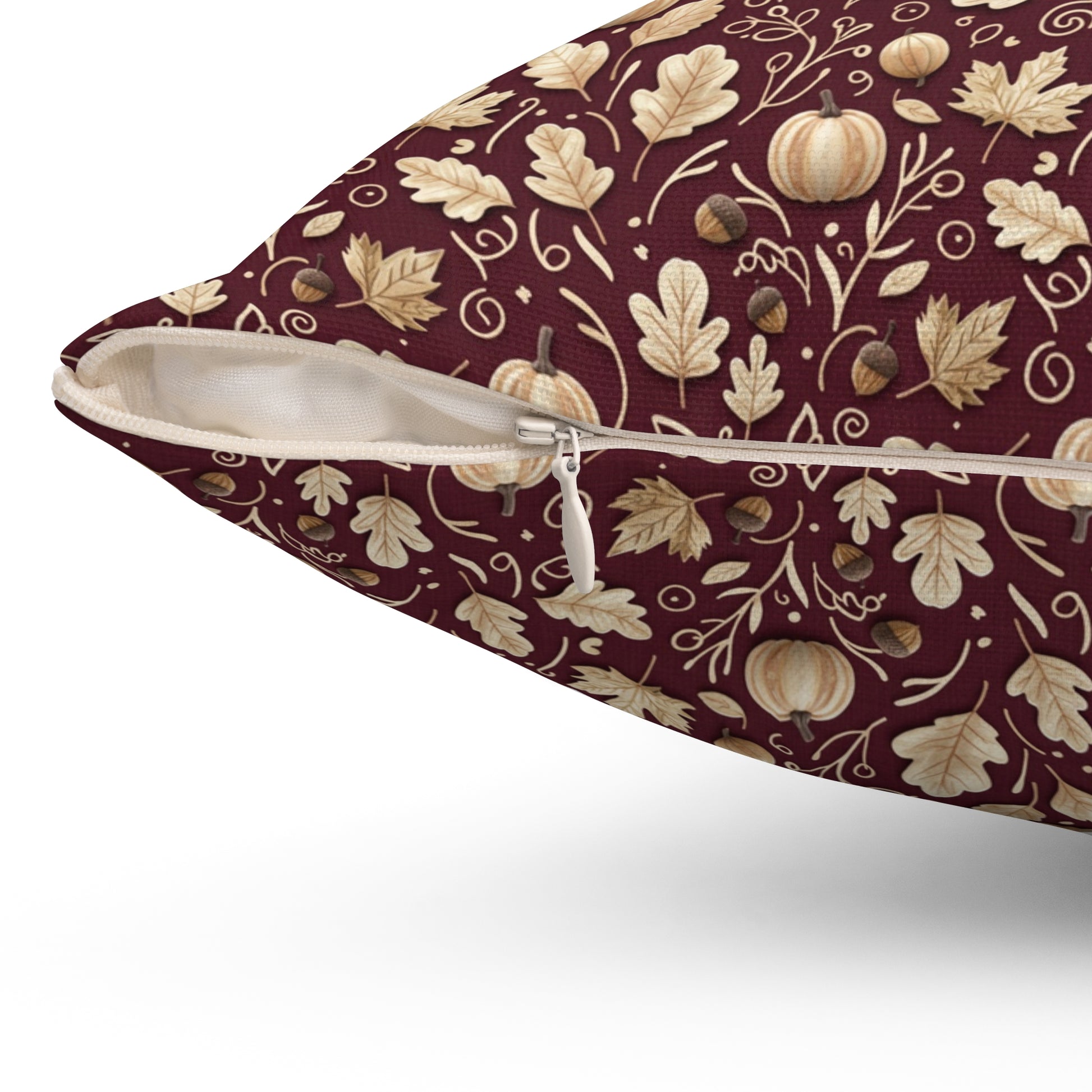 Burgundy Fall Pillow, Autumn Leaves Throw Cushion, Cozy Rustic Harvest Home Decor Accent for Living Room & Bedroom Pillow Included Housewarming