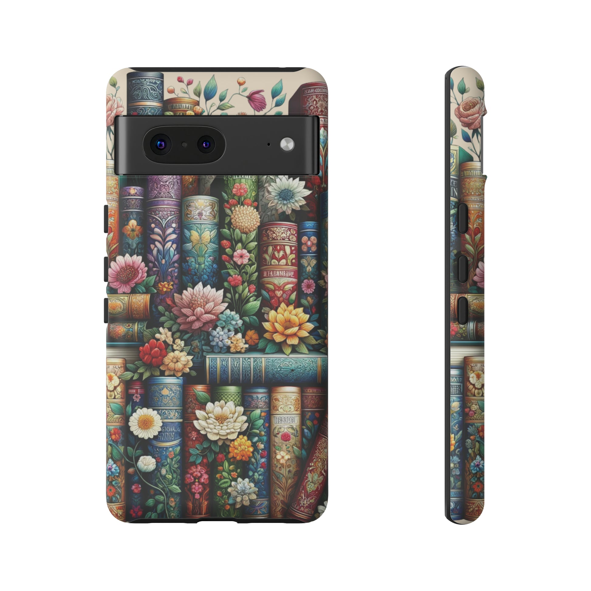 Books and Floral Boho Luxury Phone Tough Case Floral Elegant Durable Stylish for Modern Devices iPhone 15, Samsung iPhone Samsung Accessory Gift for Her.