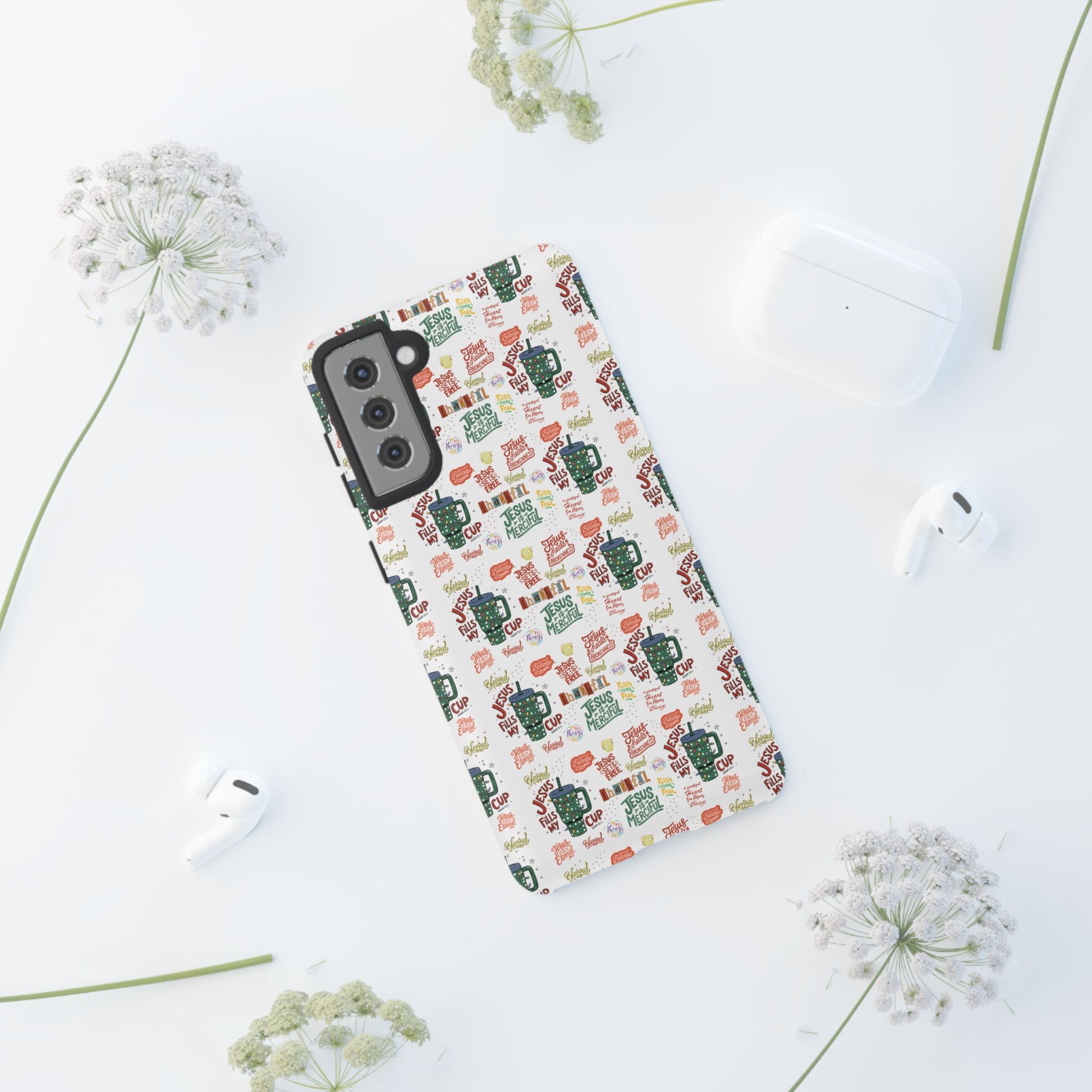 Jesus Fill My Cup Phone Case Cute Floral Design in Red, Pink, Blue – Aesthetic Protective Case for iPhone and  Android