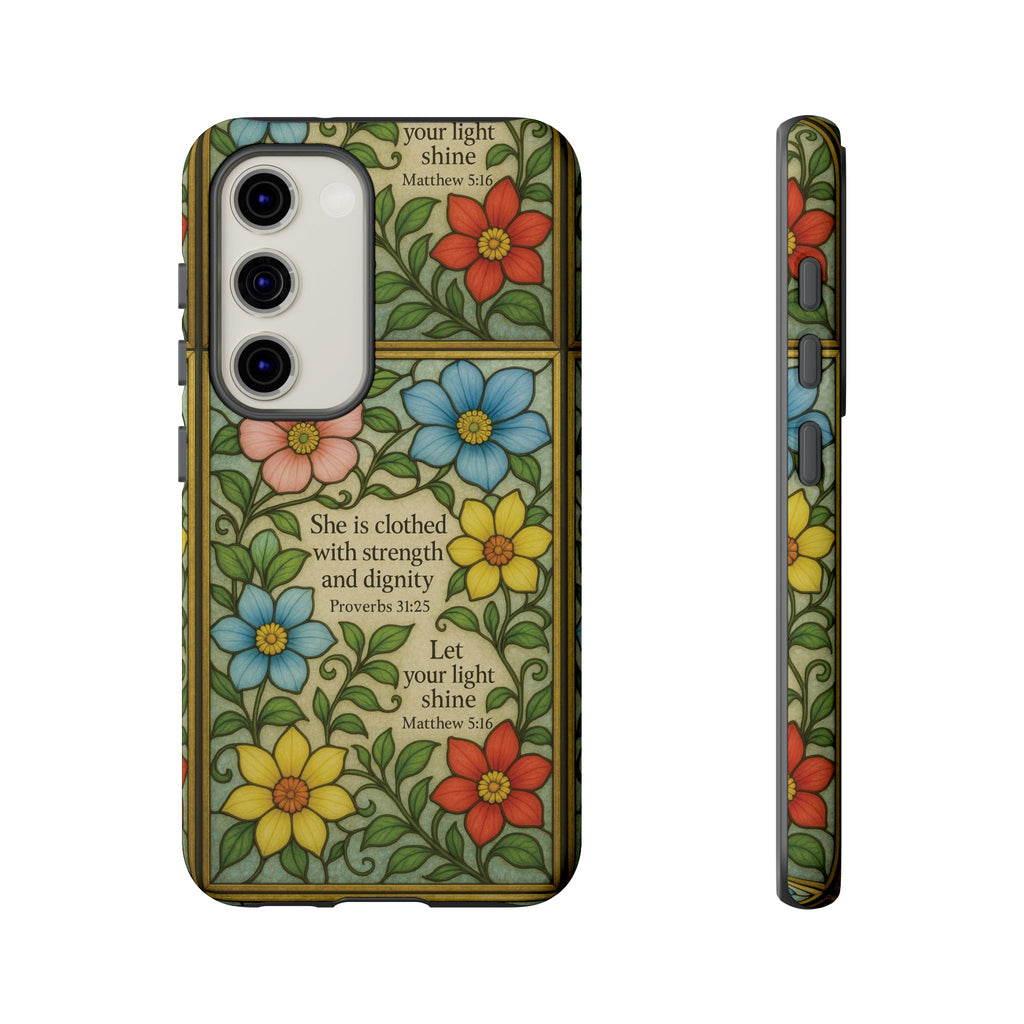 Pastel Floral Stained Glass Bible Verse Phone Case Christian Affirmation, Soft Faith Design, iPhone Samsung Google, Inspirational Gift for HerGift for Christians