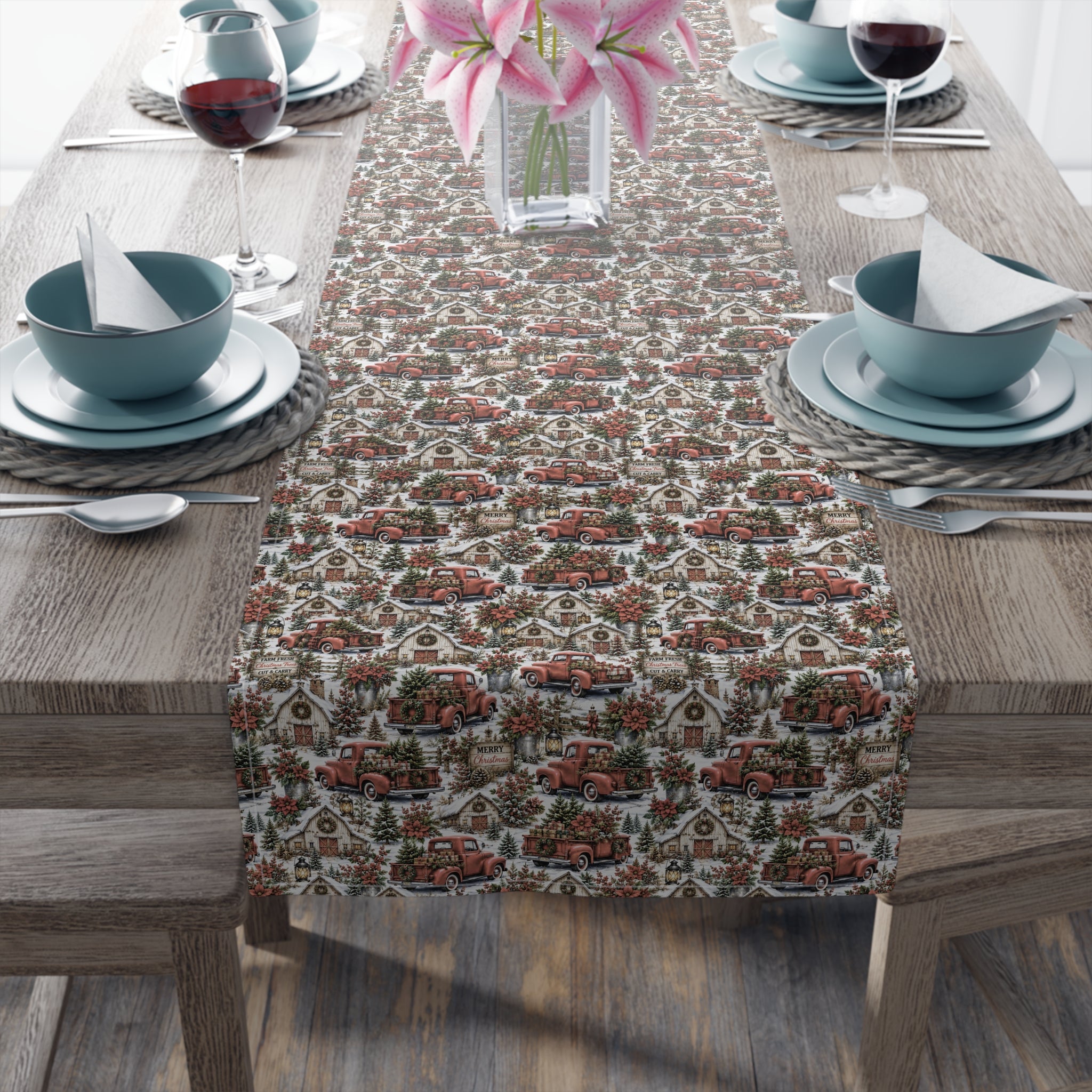 Autumn Harvest Table Runner — Rustic Farmhouse Cotton-Poly Dining Decor