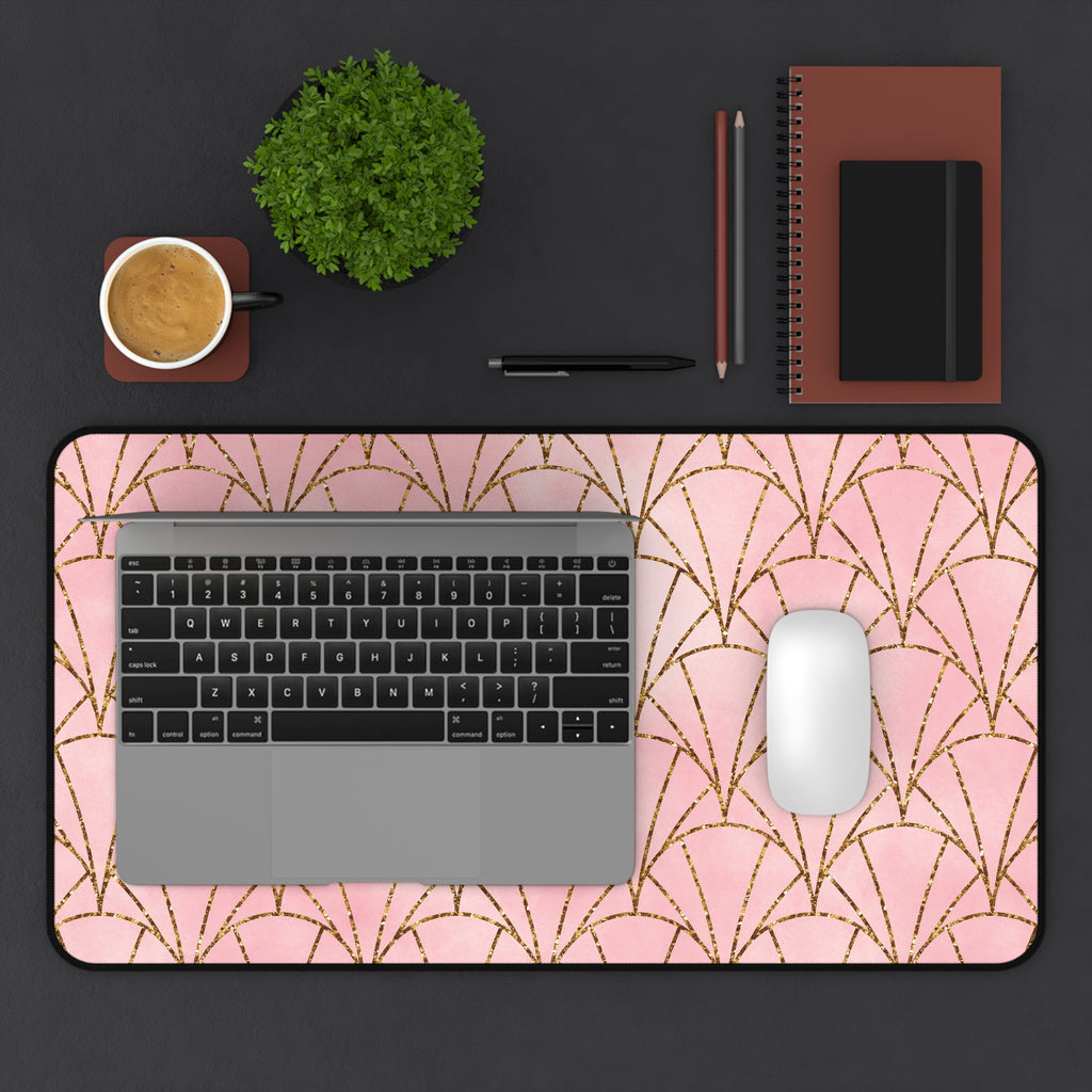 Art Deco Pink & Gold Fan Desk Mat — Glam Desktop Mouse Pad