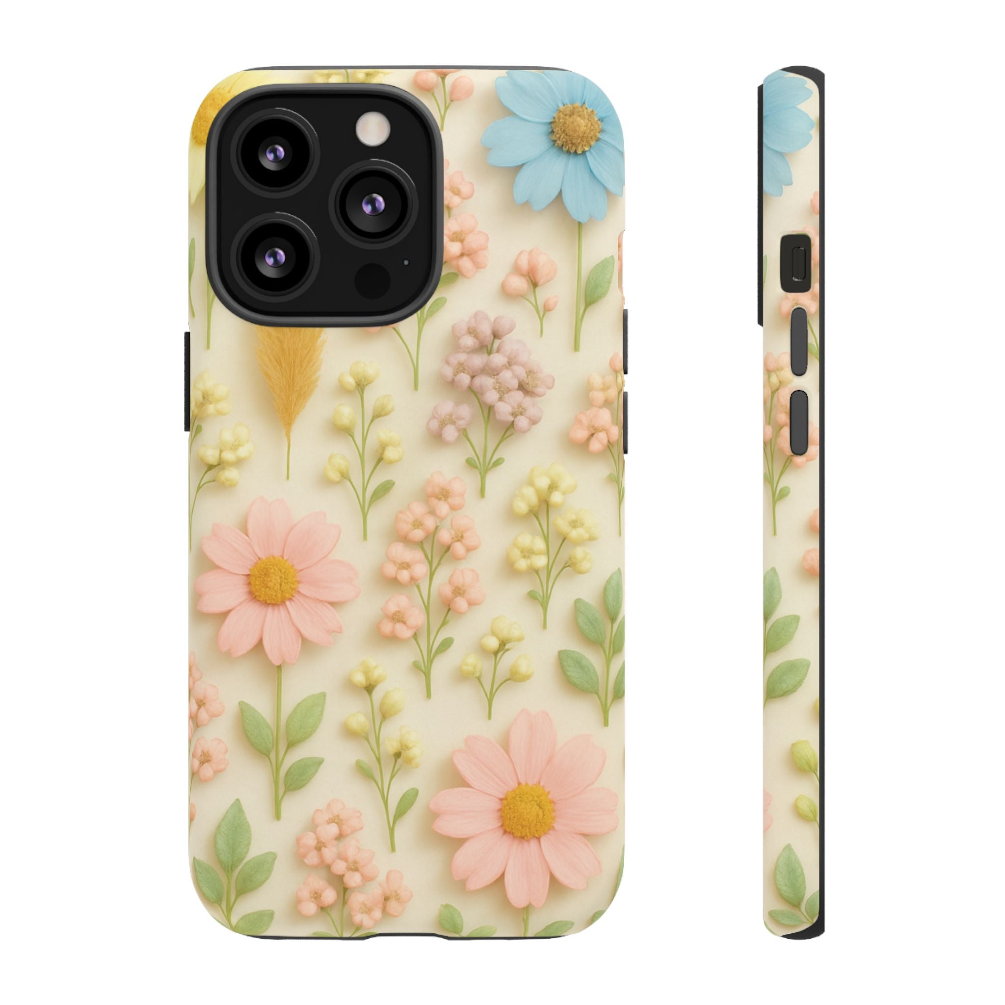 Pastel Dried Flowers Illusion Phone Case 3D Realistic Pressed Floral Design, Bright Botanical Aesthetic, Soft Nature-Inspired CoveriPhone & Galaxy