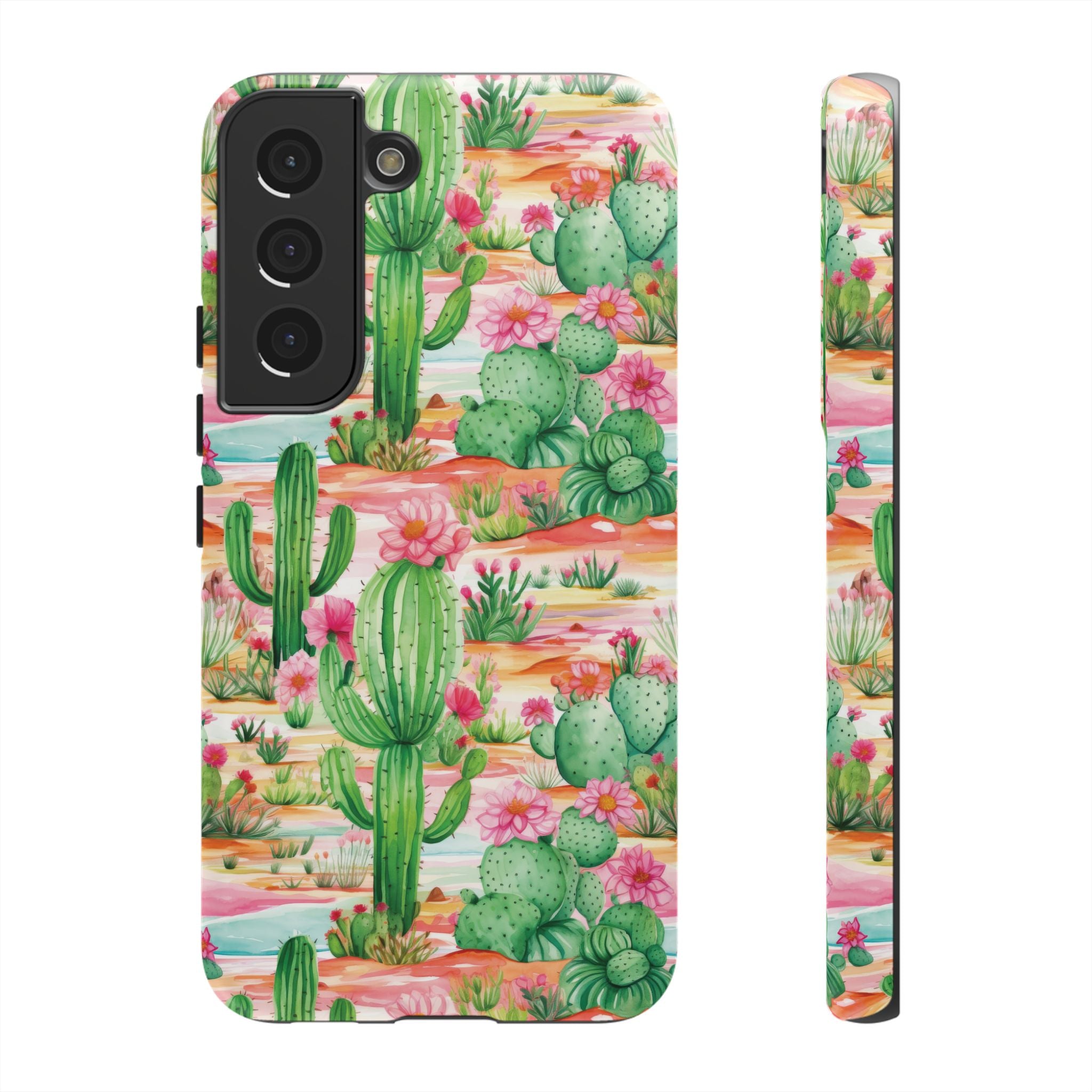 Pink and Mint Green Cactus Phone Case - Tough, Stylish Cover with Cactus Flowers | Durable Protection for iPhone & Android | Fresh Nature-Inspired Design!