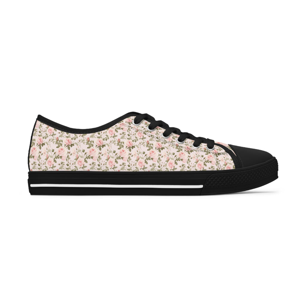 Pink Floral Women's Low Top Sneakers Breathable Polyester Canvas, Lightweight Stylish Floral Pastel Design, Comfortable All-Day Wear, Perfect for Walking and Everyday Activities - MRSBYVALLE