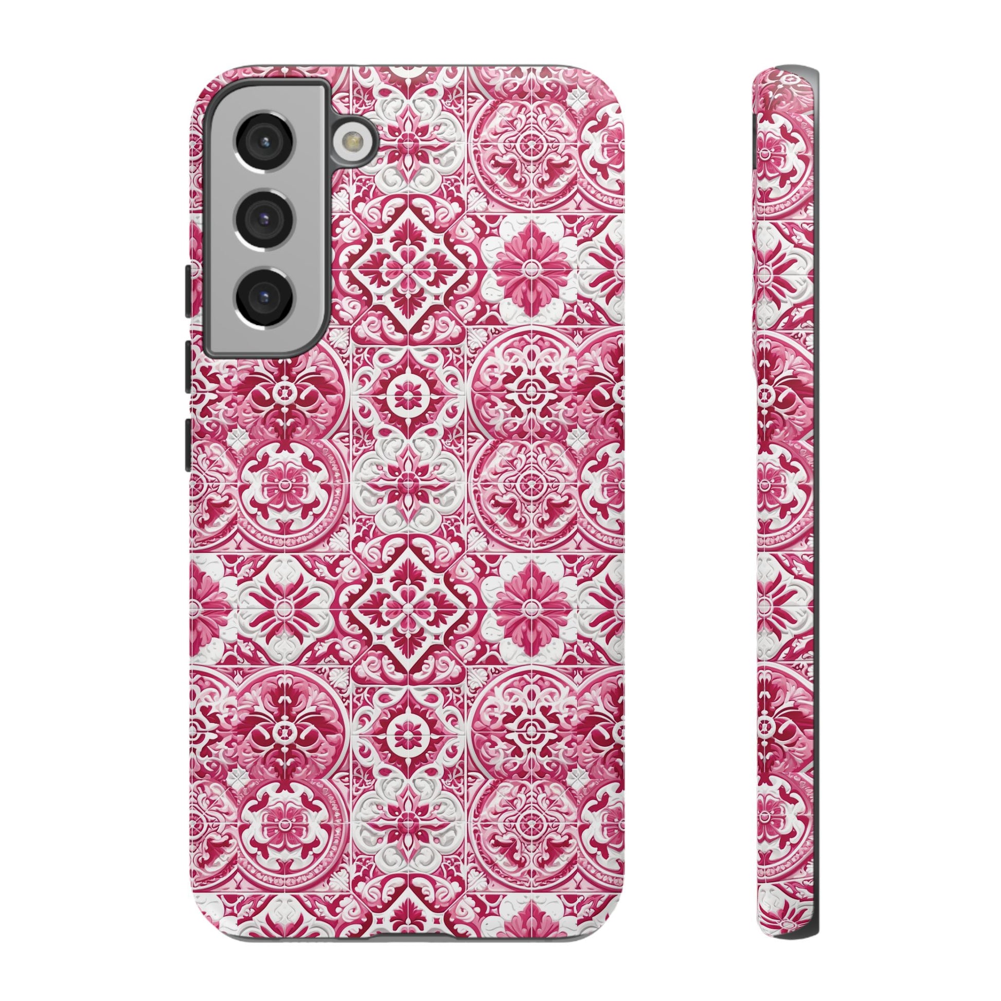 Pink and White Mediterranean Tile Design Phone Case - Stylish, Protective Cover for All Models Gift for Mom Accessory Gift for Her