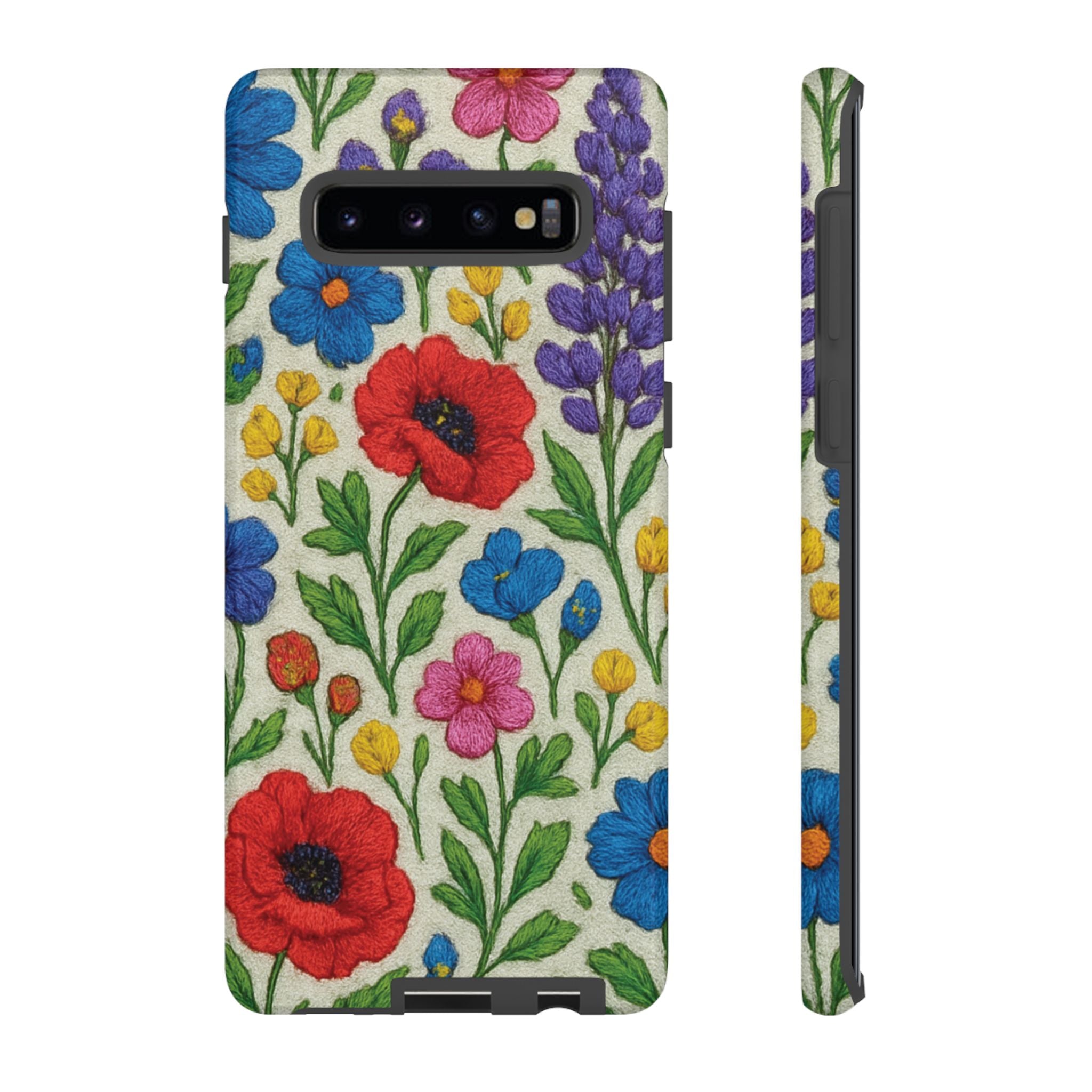 Bright 3D Illusion Wildflower Phone Case Cute Floral Design in Red, Pink, Blue – Aesthetic Protective Case for iPhone and  Android