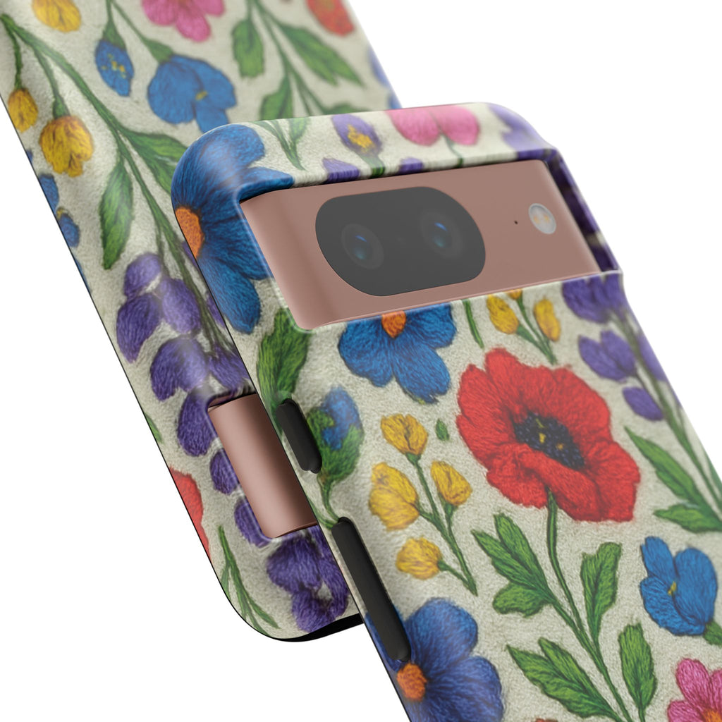 Bright 3D Illusion Wildflower Phone Case Cute Floral Design in Red, Pink, Blue – Aesthetic Protective Case for iPhone and  Android