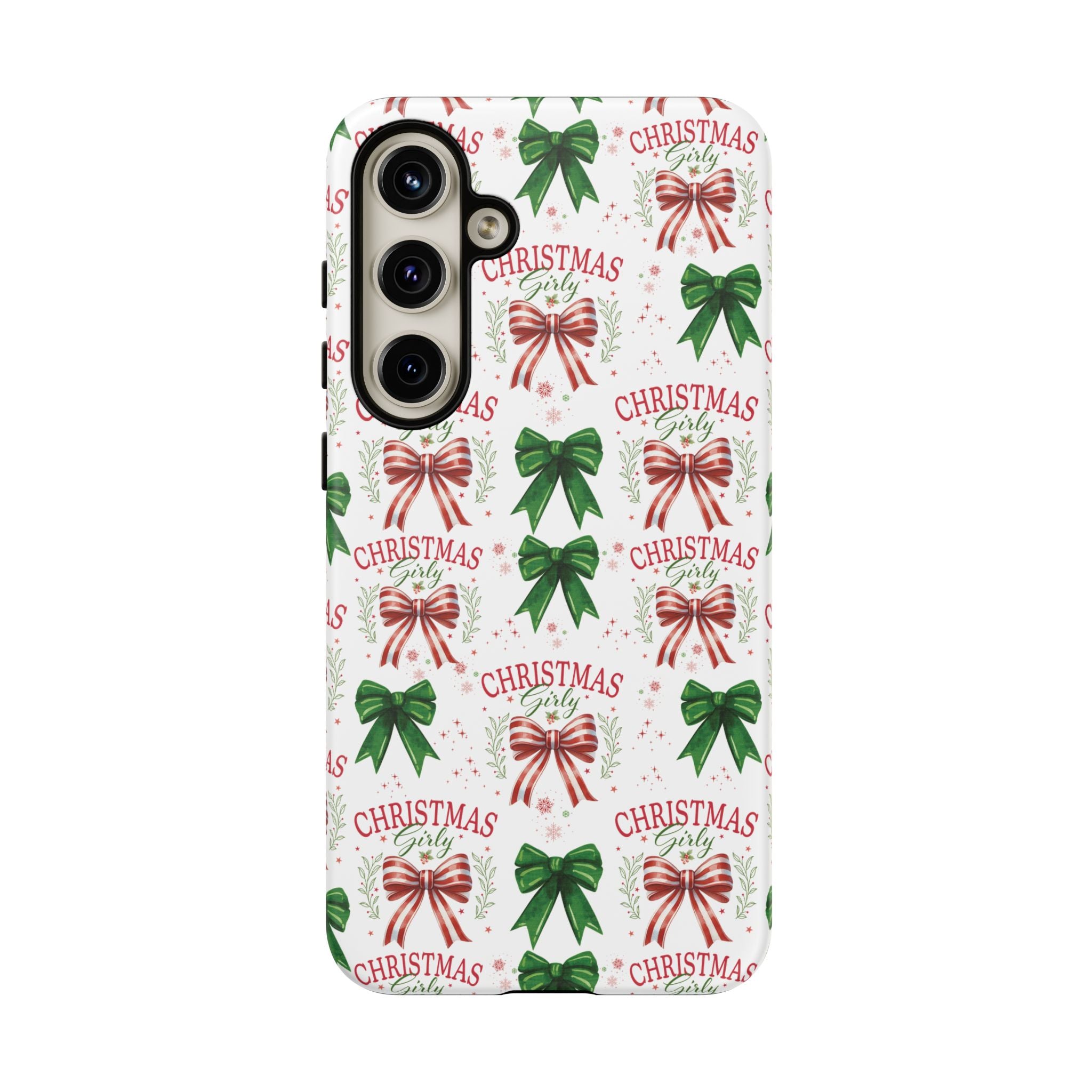 Girly Christmas Coquette Bows Pastel Phone Case for iPhone 17 16 15 23 Samsung, and Pixel | Stylish Protective Cover Gift for Her Perfect for Floral Lover