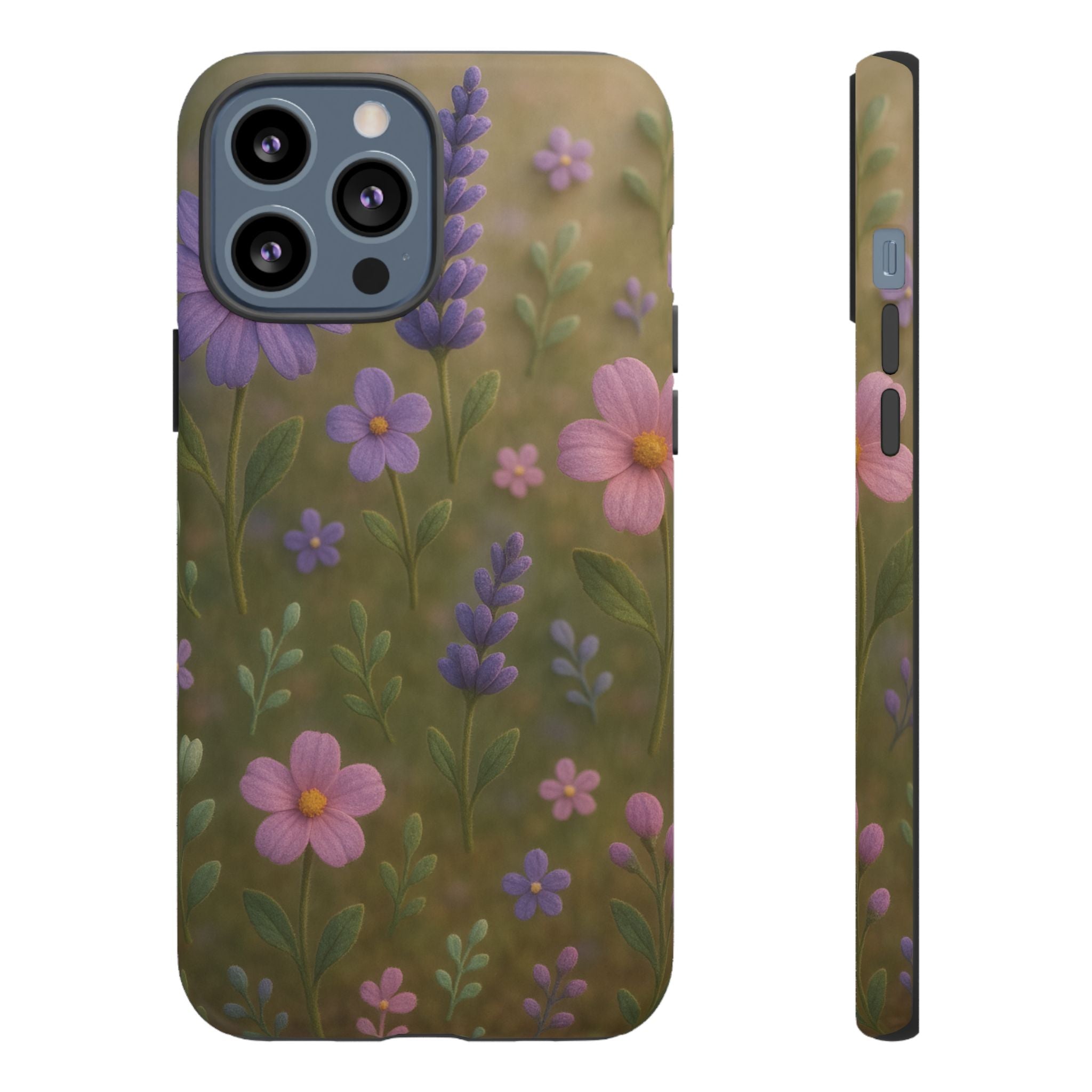 Pastel Flowers 3D Illusion Wildflower Phone Case Cute Pastel Floral Design in Lavender, Pink, Mint Green Aesthetic Protective Case for iPhone and  Android