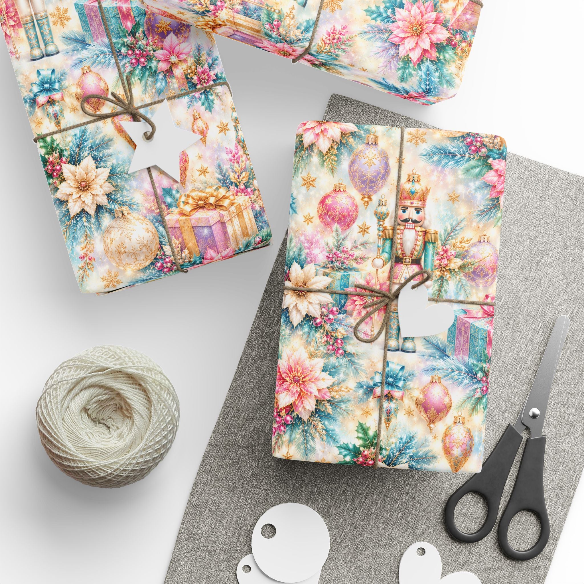 Luxury Nutcracker Christmas Wrapping Paper | Pastel Pink & Blue Holiday Gift Wrap | Elegant Winter Gift Wrap | Premium Christmas Paper