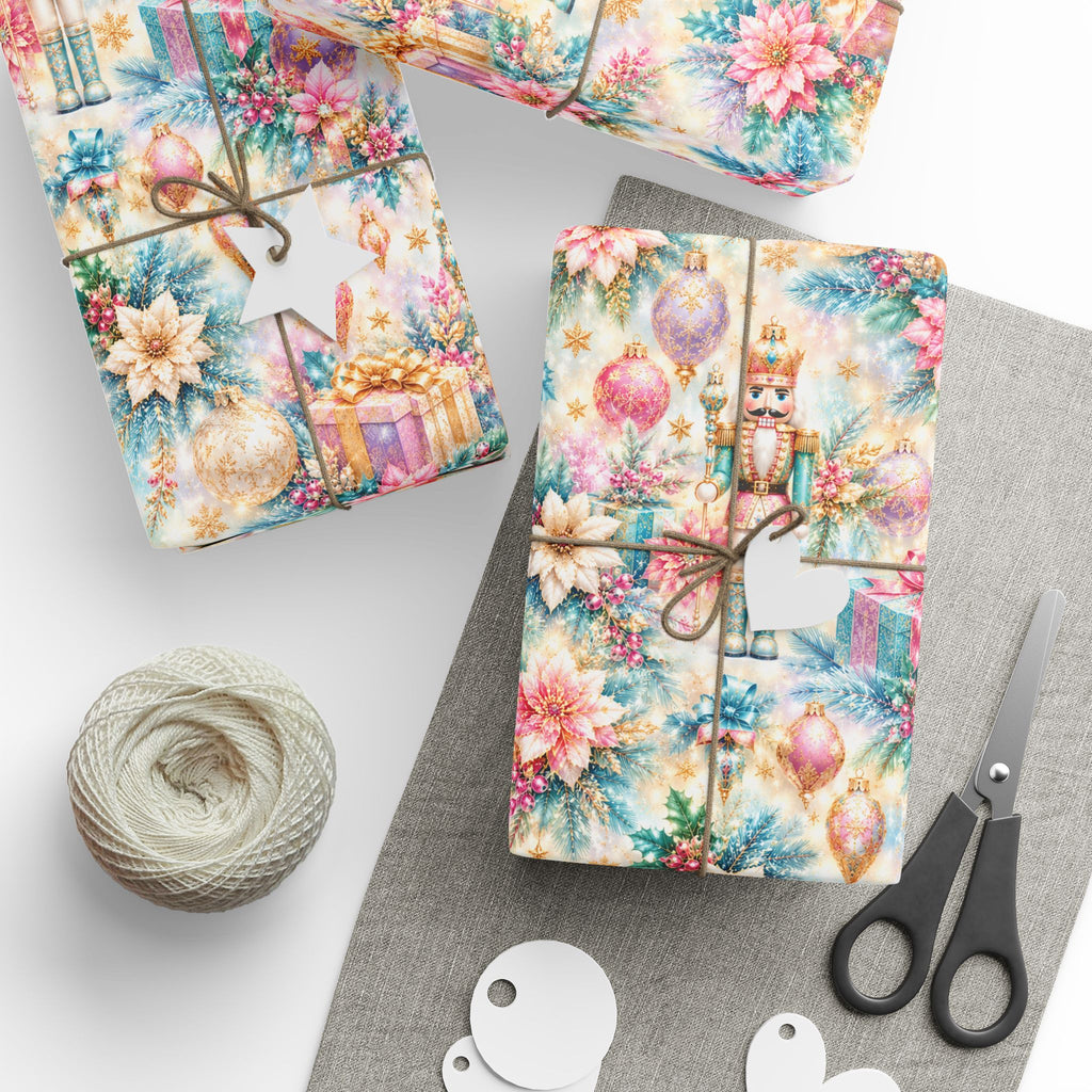 Luxury Nutcracker Christmas Wrapping Paper | Pastel Pink & Blue Holiday Gift Wrap | Elegant Winter Gift Wrap | Premium Christmas Paper