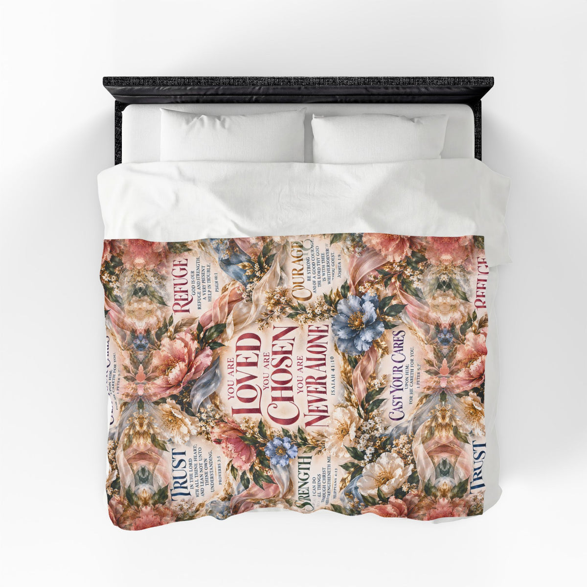You Are Never Alone Comfort Blanket | Christian Encouragement Gift for Her | Velveteen Floral Scripture Throw