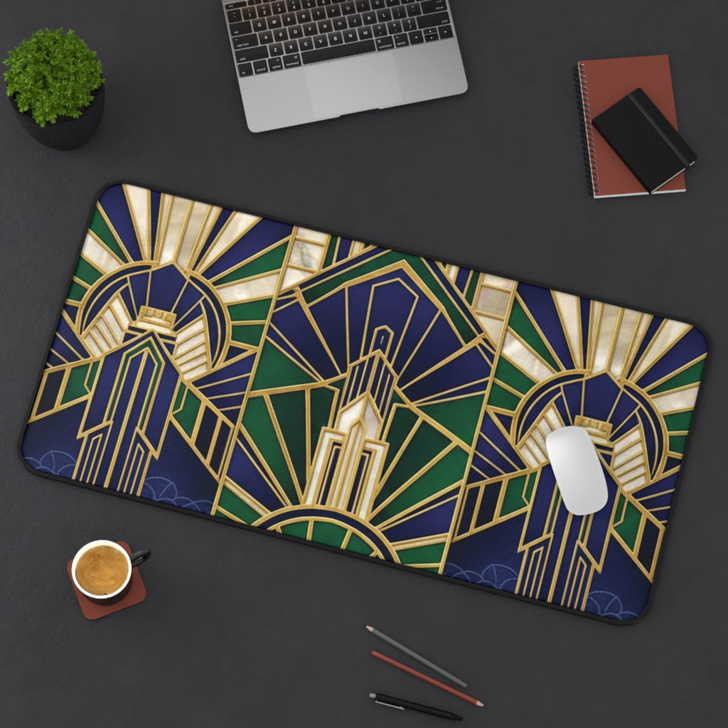 Imperial Art Deco Desk Mat – Gold & Navy Geometric Executive Pad