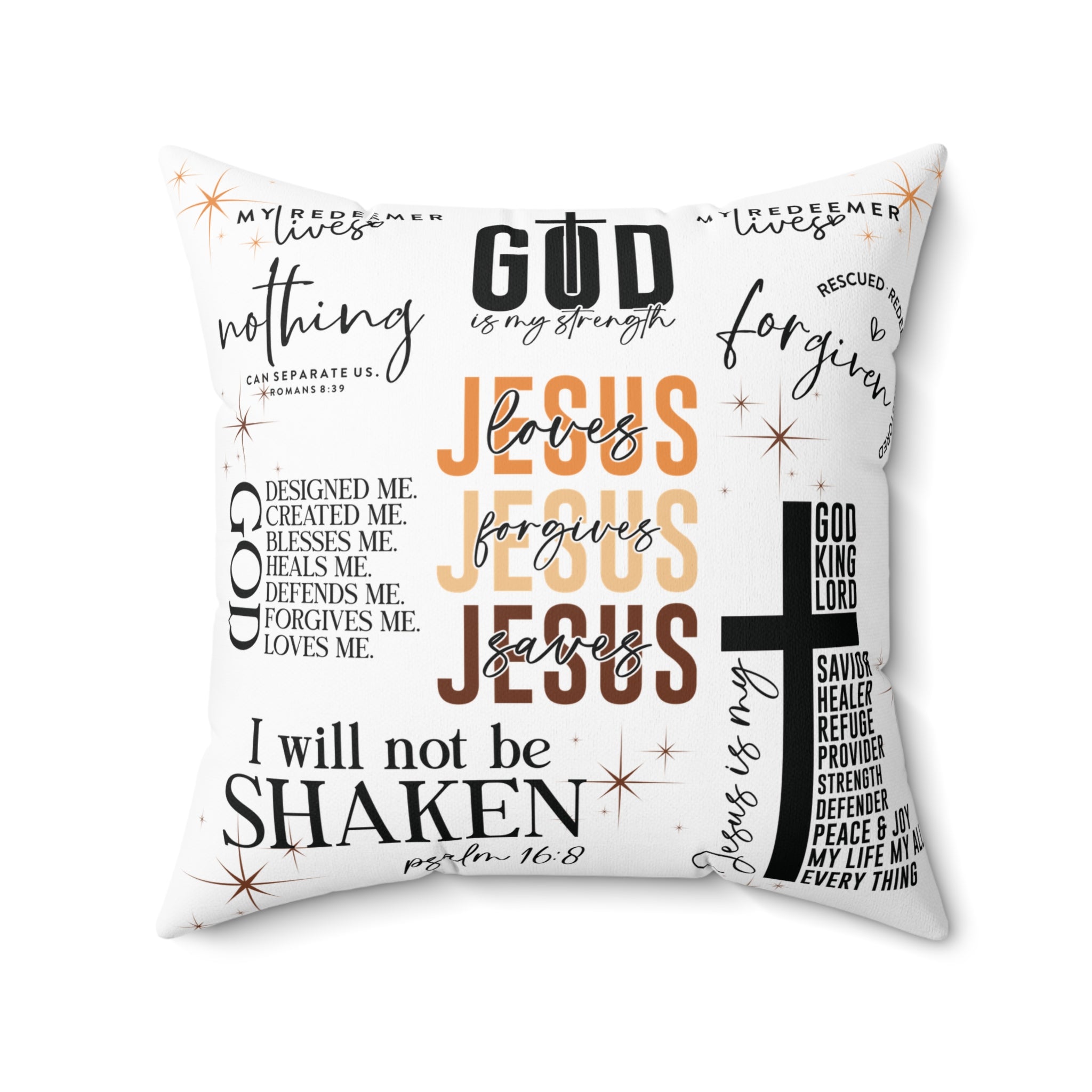 Jesus Quotes Bible Verse Square Pillow – All-Over Scripture, Christian Decorative Throw Cushion, Double-Sided Print, Concealed Zipper, Pillow Included