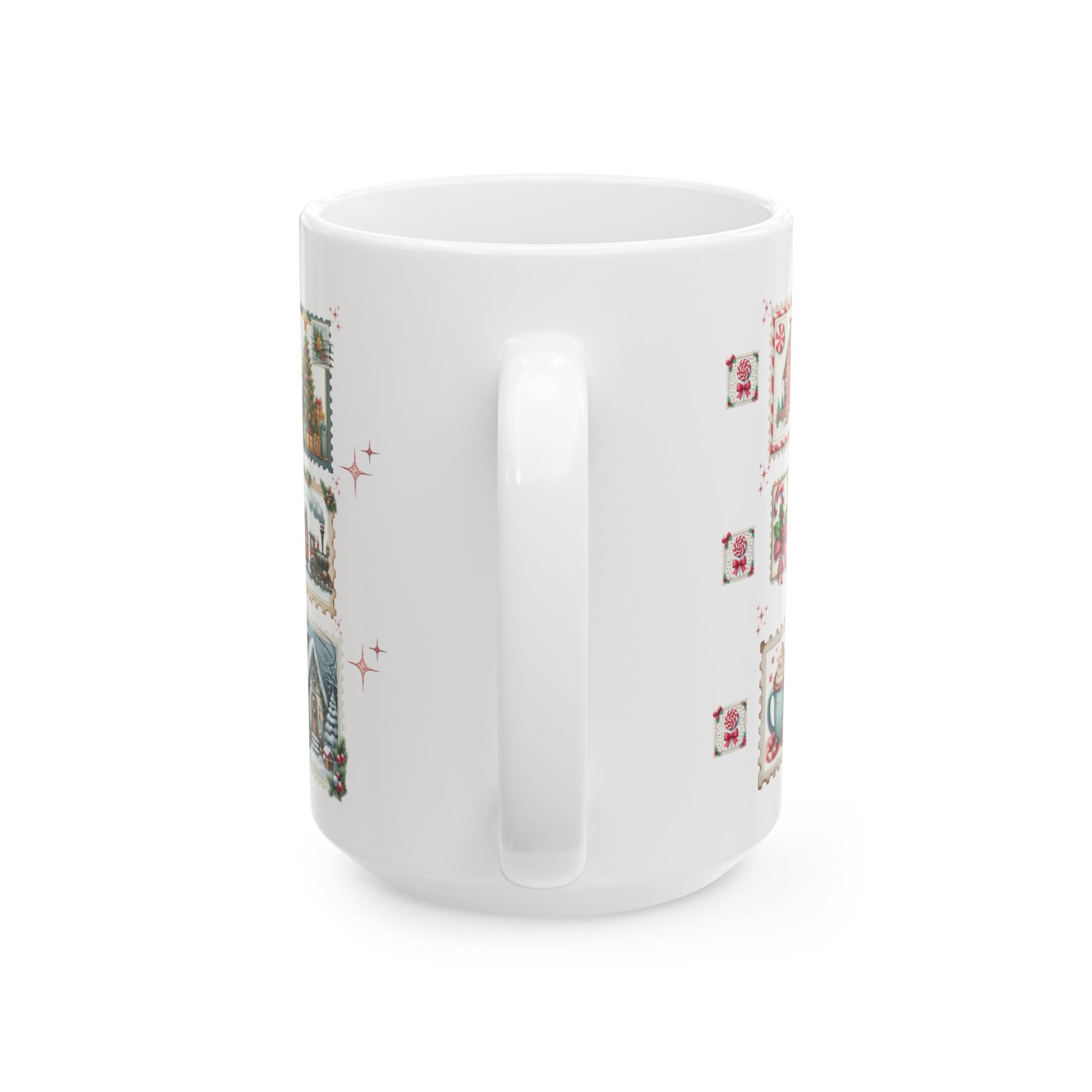 Christmas Postal Stamps Mug 15 and 11 oz Perfect for Coffee, Hot Chocolate and more