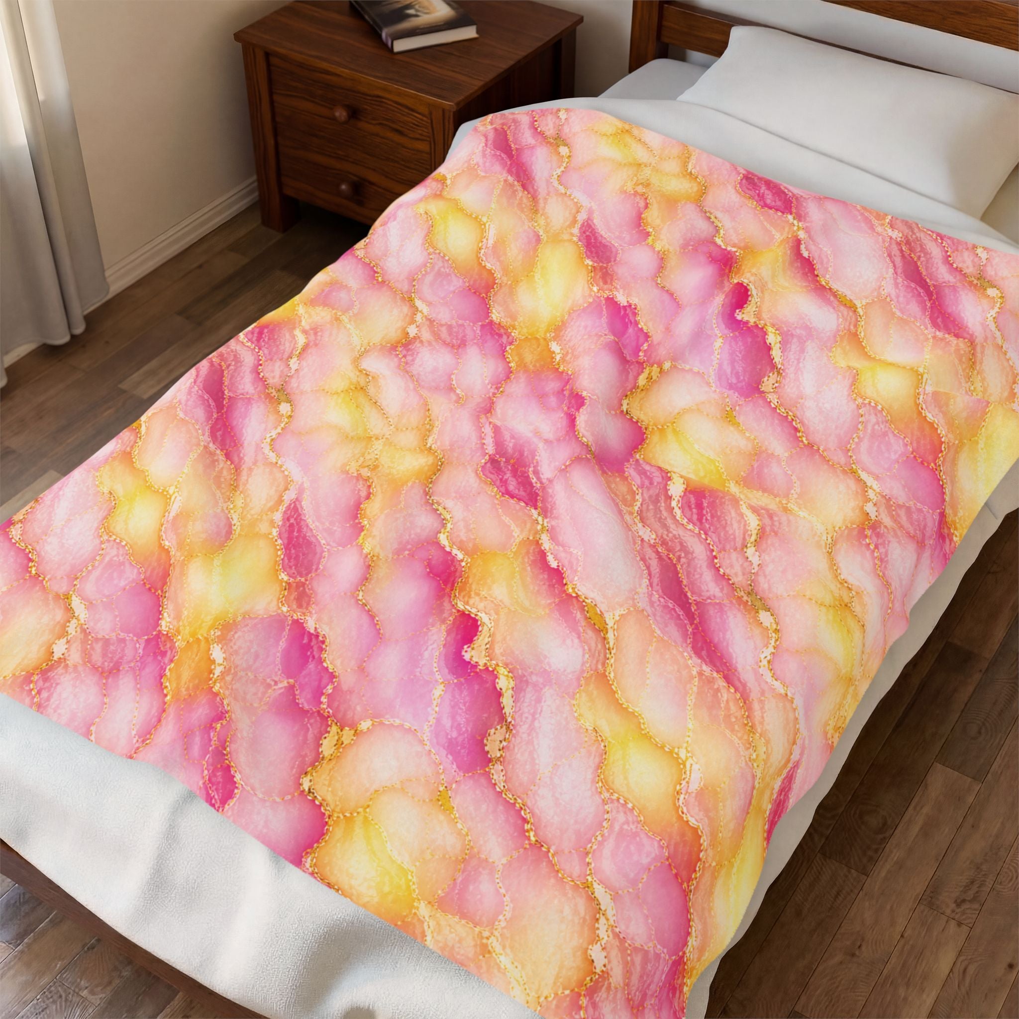 Blush Pink & Pastel Yellow Marble Blanket – Gold Vein Luxury Throw, Soft Cozy Elegant Home Decor
