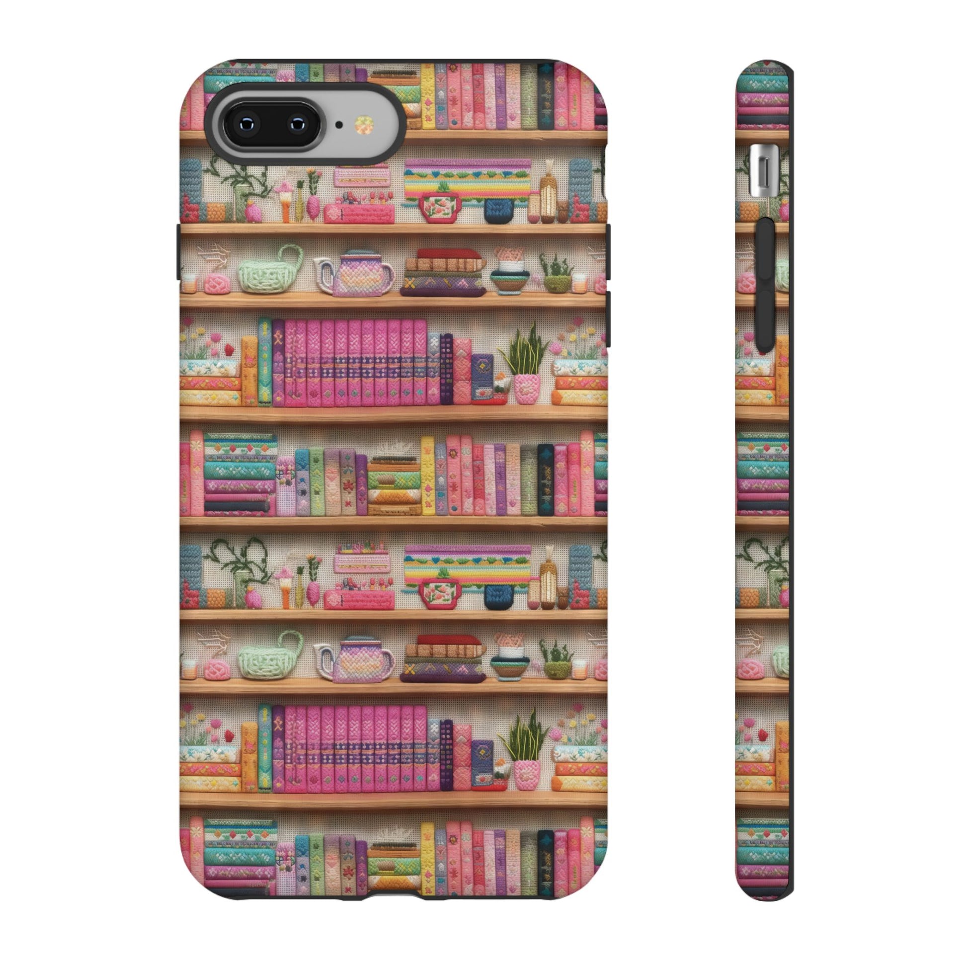 Whimsical 3D Embroidery Illusion Books on Pastel Shelves Phone Case for iPhone, Samsung & Pixel: Unique Accessory for Literary Enthusiasts Gift for Her Perfect for Floral Lover