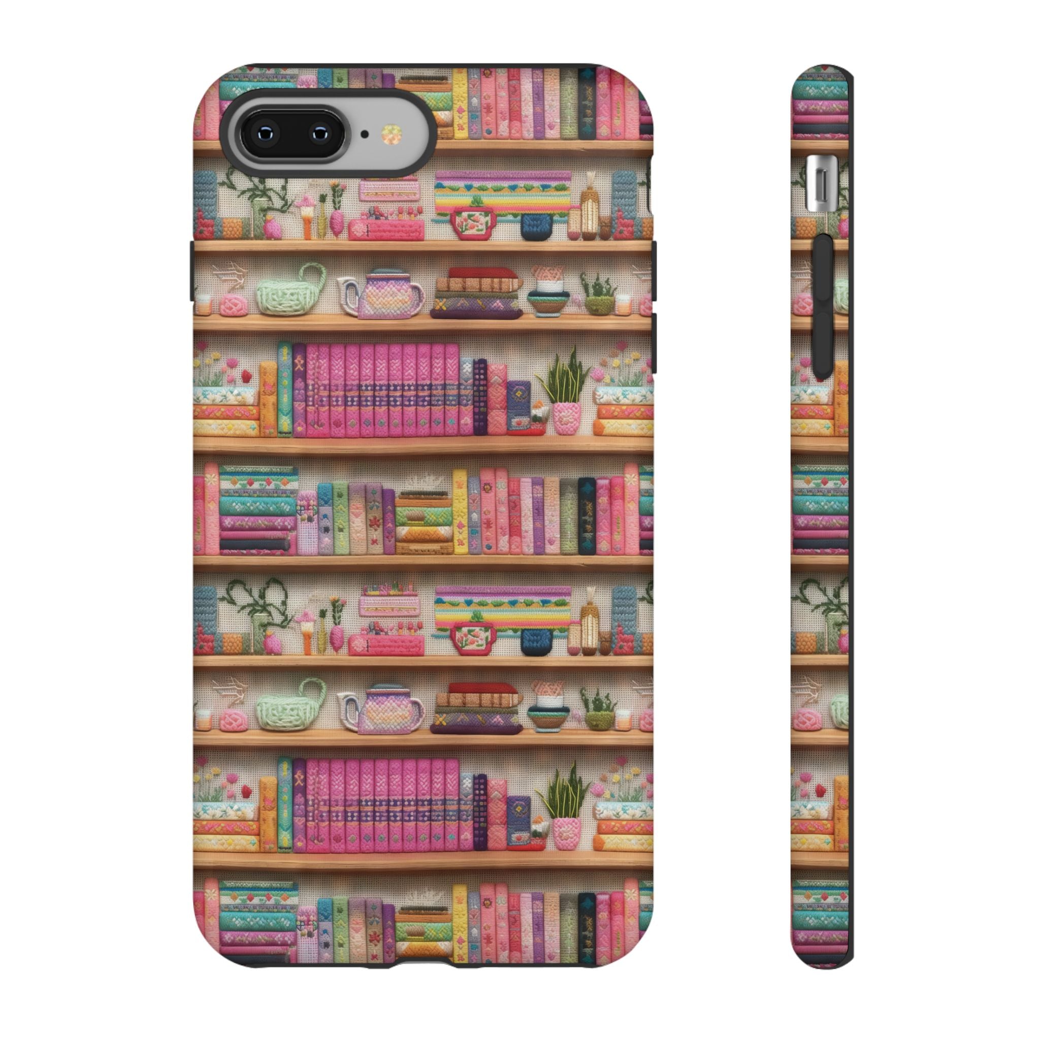 Whimsical 3D Embroidery Illusion Books on Pastel Shelves Phone Case for iPhone, Samsung & Pixel: Unique Accessory for Literary Enthusiasts Gift for Her Perfect for Floral Lover