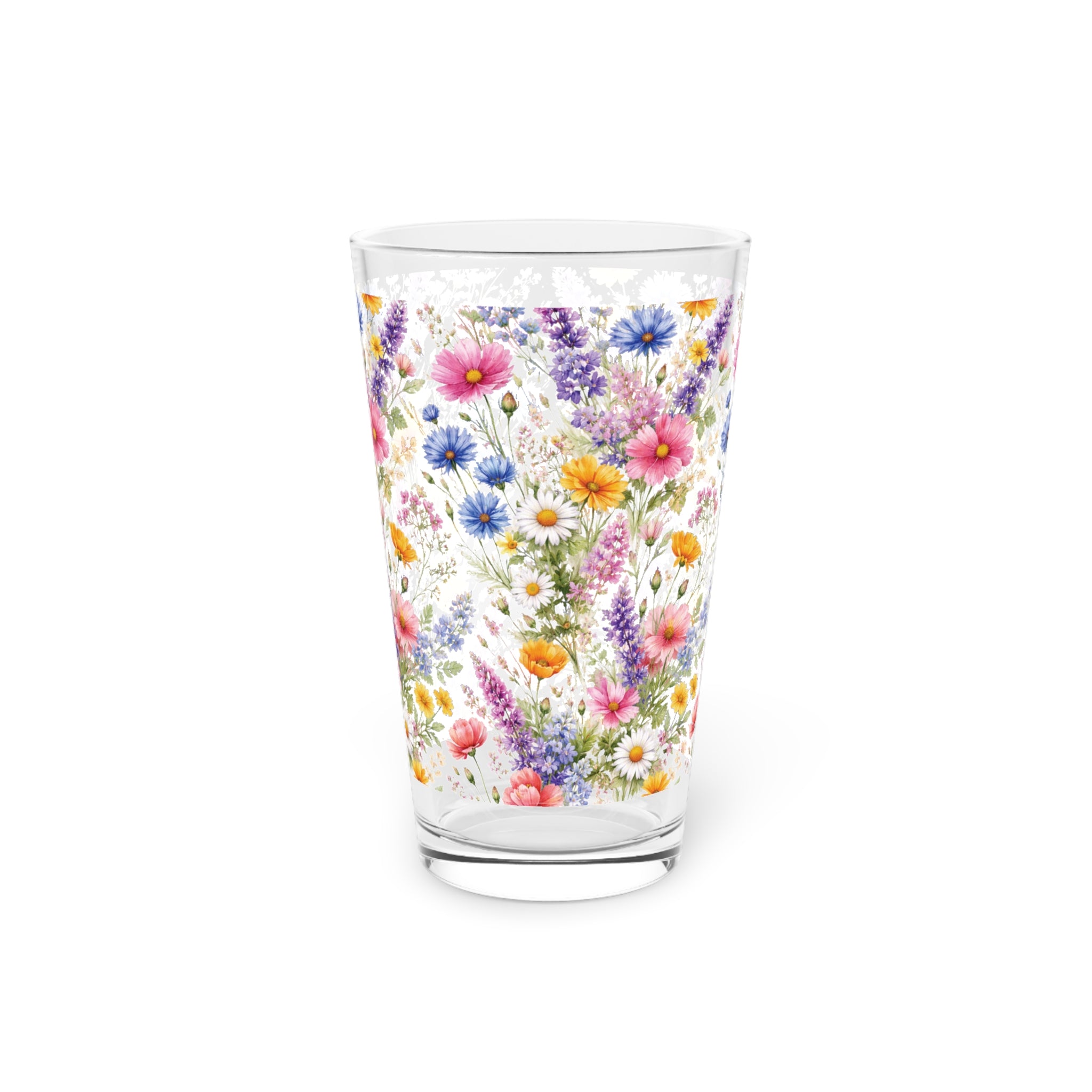 16oz Pint Glass — Wildflowers Bright Floral Spring Pint Party Glassware - Perfect for Wedding or Mom