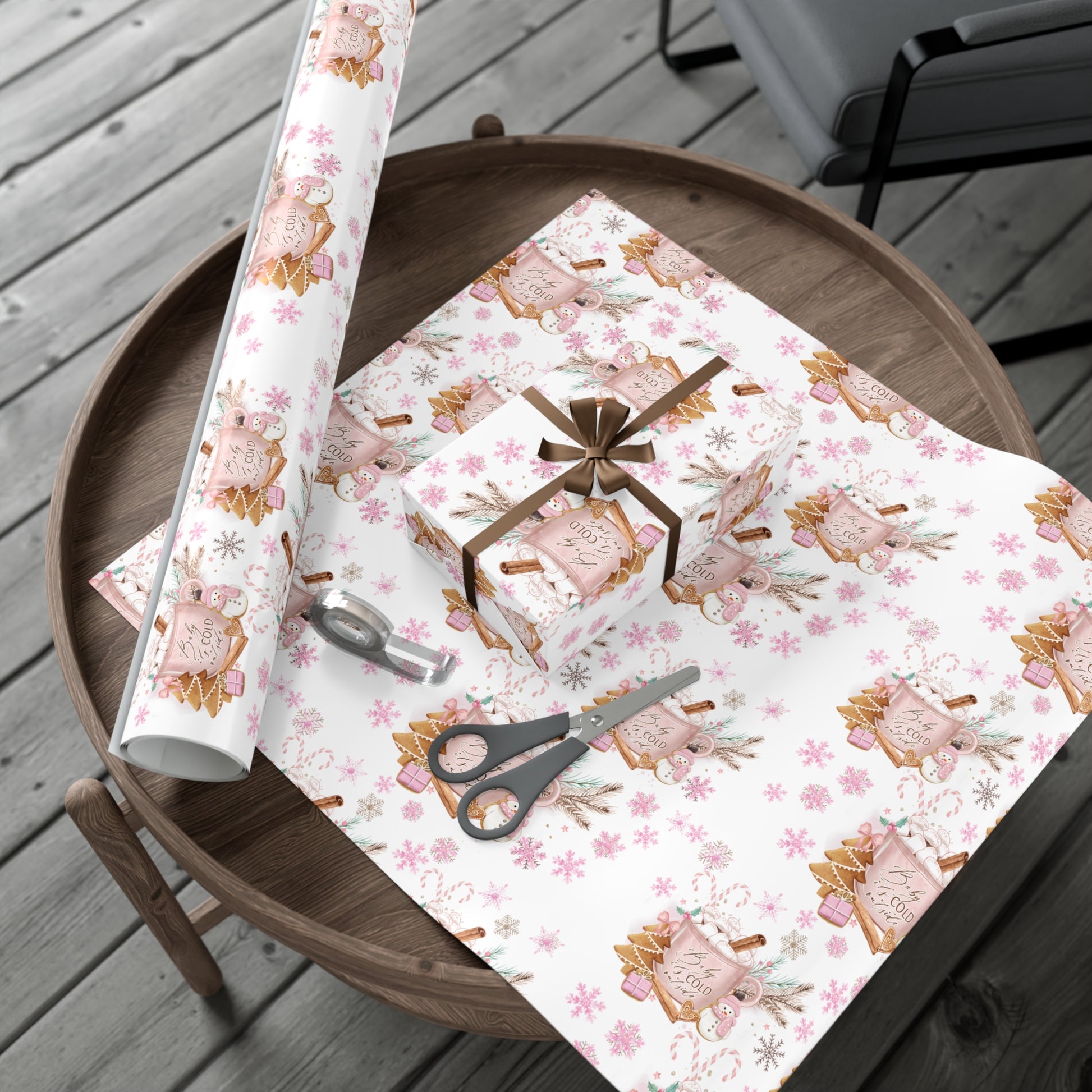 Baby it's Cold Outside Pink and White Wrapping Paper - Festive Holiday Design, Premium Quality, 100% Recyclable, Perfect for Christmas Gifts and Special Occasions - MRSBYVALLE