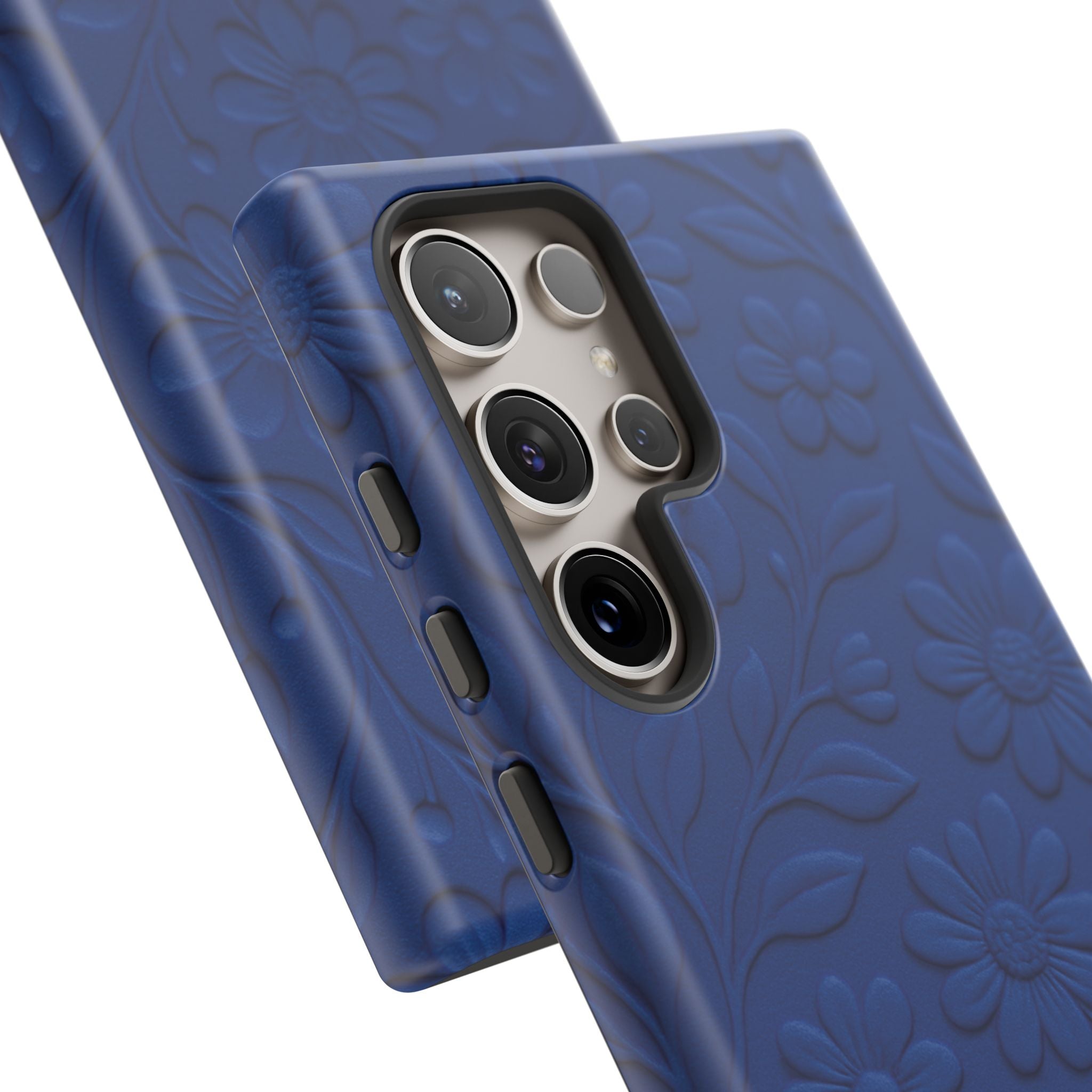 3D Illusion Floral Cobalt Blue Phone Case Elegant Raised Flower Design, Seamless Textured Look, Durable & Stylish Protection for iPhone and Android Models Fits iPhone & Samsung Models