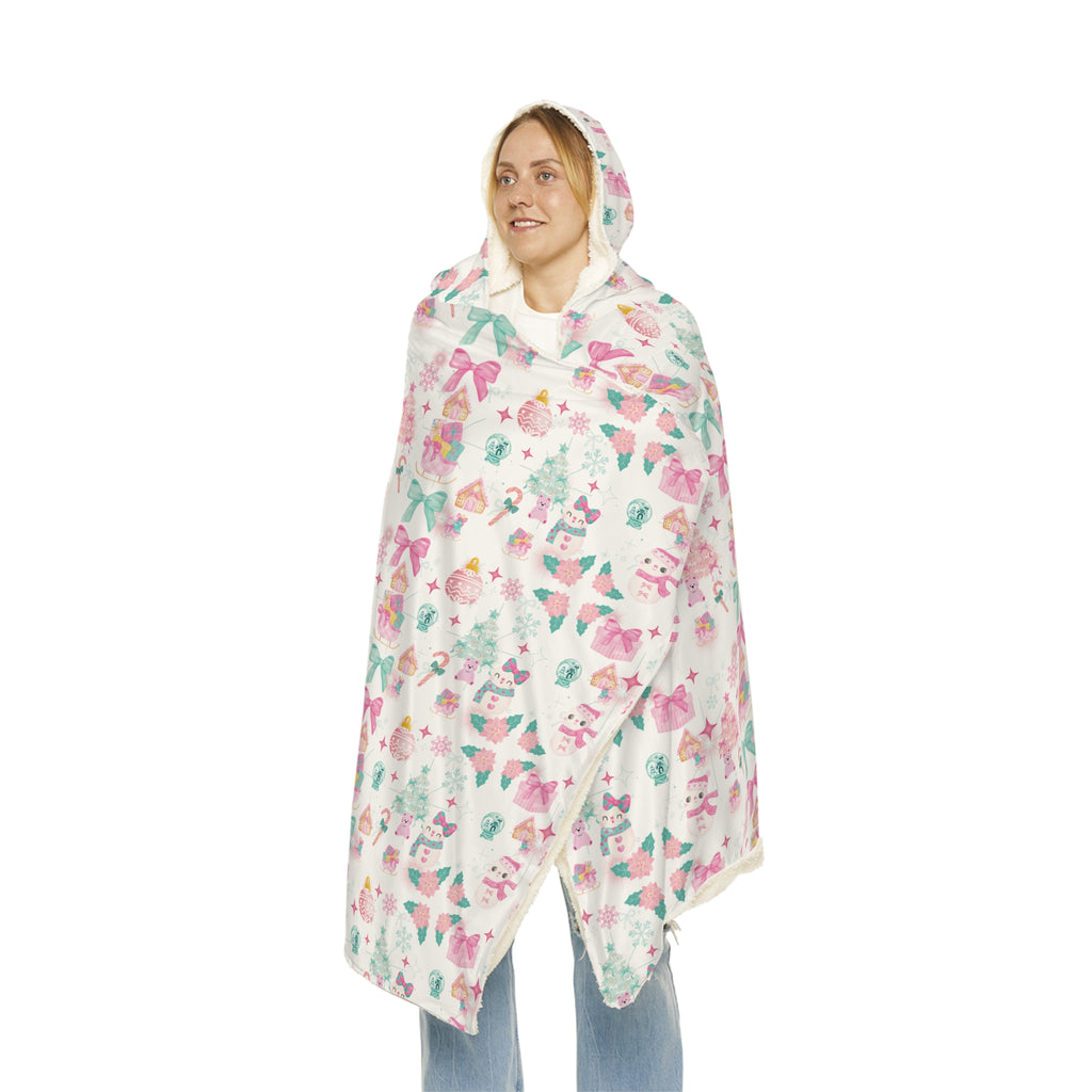 Cozy Christmas Theme Hooded Snuggle Blanket – Soft Throw for Her, Winter Warmth, Movie Nights, Relaxation, Home Comfort, Christmas Gift Idea