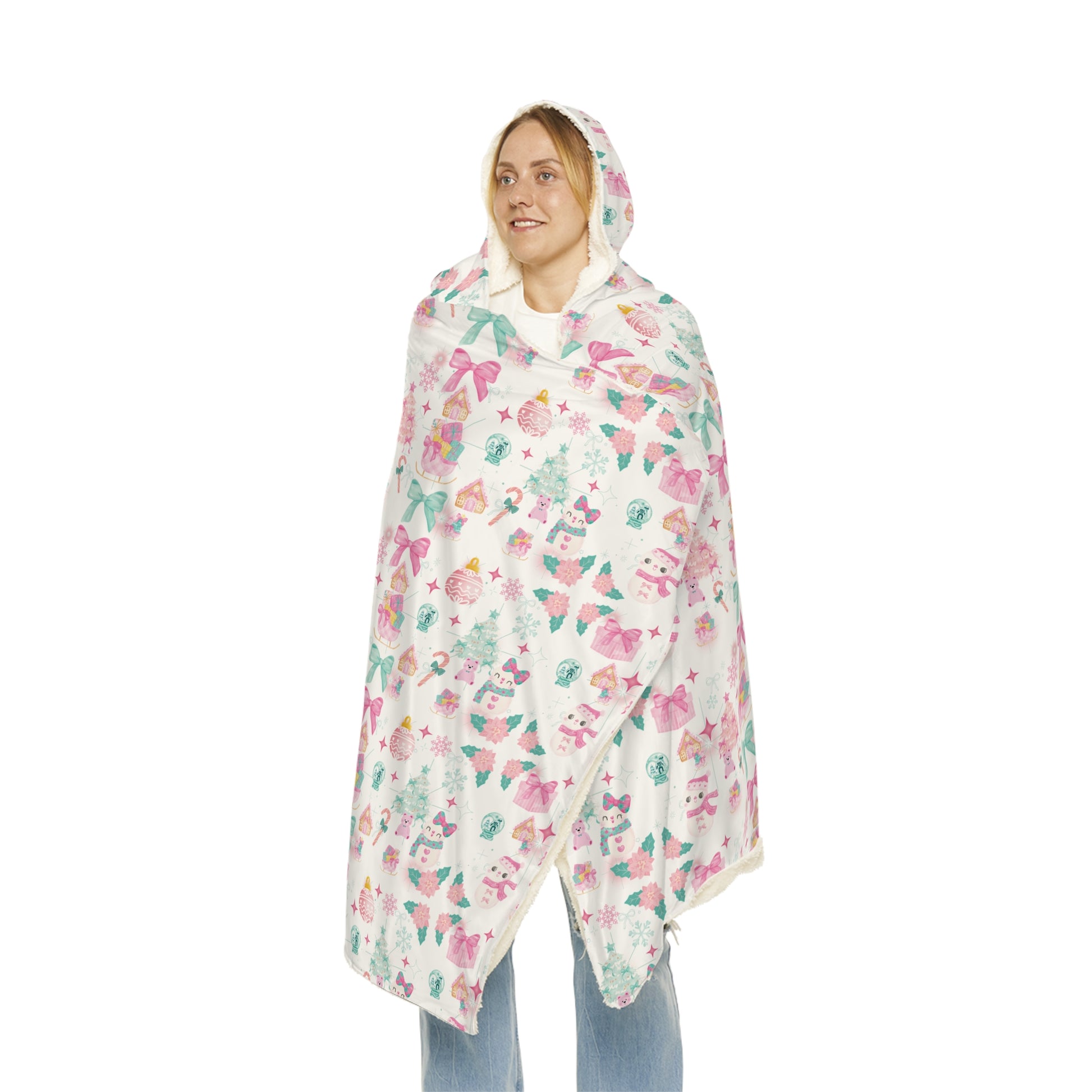 Cozy Christmas Theme Hooded Snuggle Blanket – Soft Throw for Her, Winter Warmth, Movie Nights, Relaxation, Home Comfort, Christmas Gift Idea