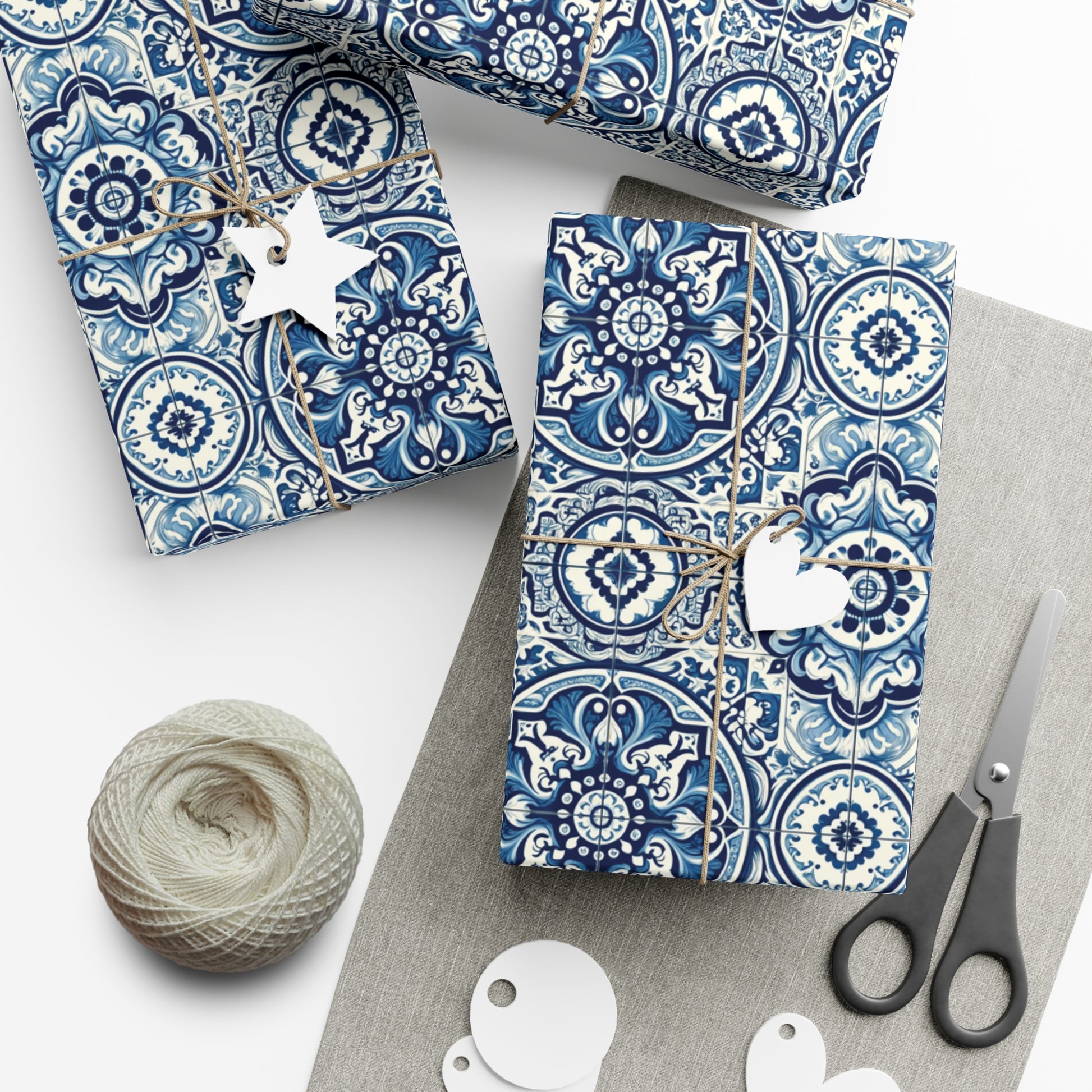 Blue Tile Design Wrapping Paper Pink Elegance Perfect for Gifts Weddings, Bridal Baby Showers, Mother's Day, Christmas All Occasion - MRSBYVALLE
