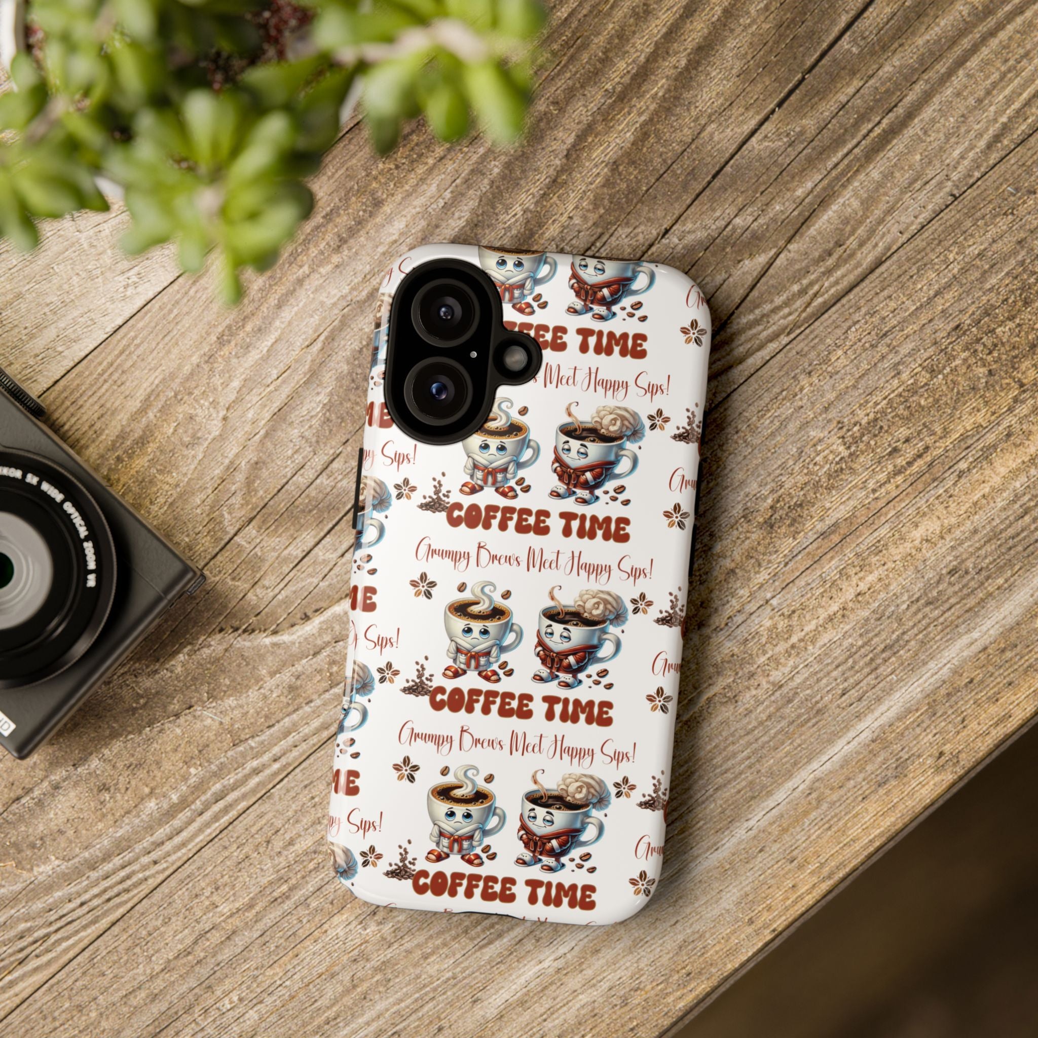 Grumpy Brews Meet Happy Sips Phone Case Compatible with iPhone, Samsung & Pixel | Fun, Durable Protection for Coffee Lovers | Unique Design, Shockproof & Scratch-Resistant Perfect for Coffee Lover