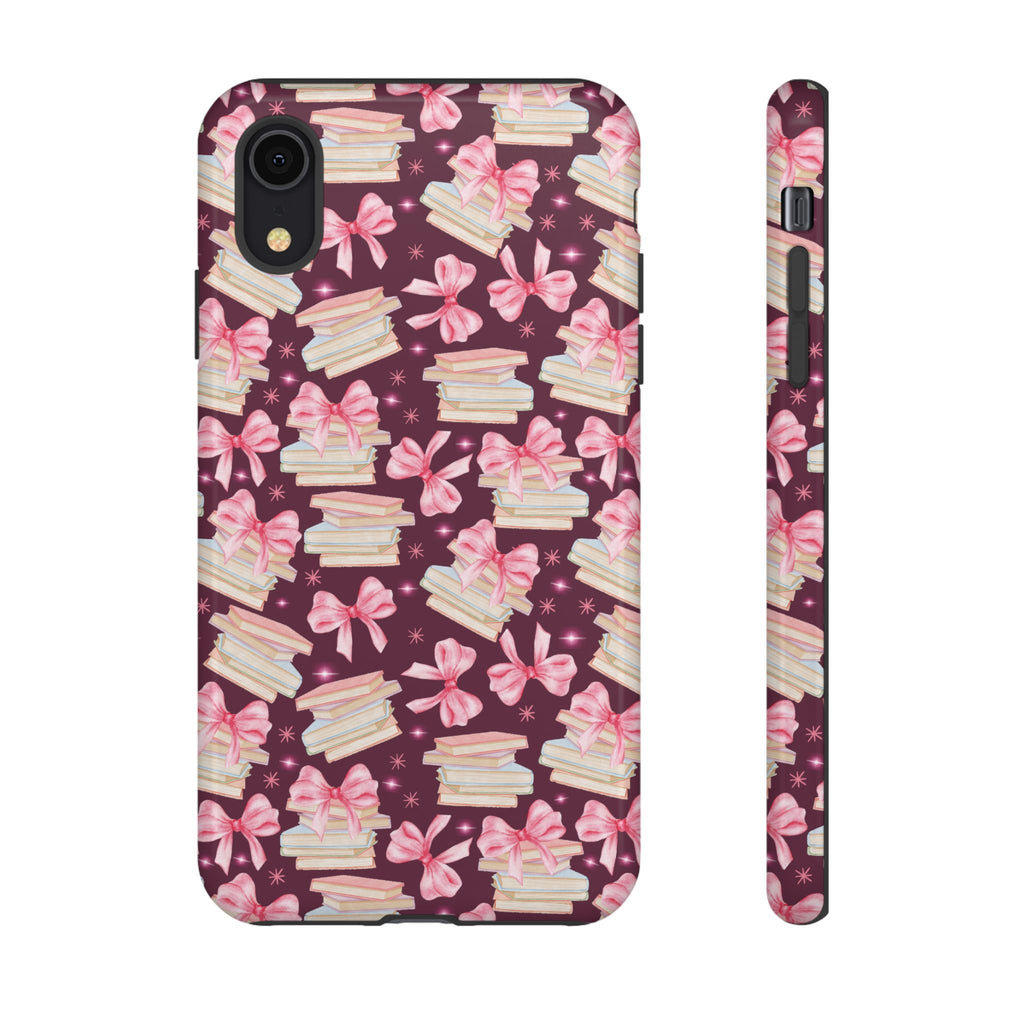 Coquette Pink Bows & Books Phone Case for iPhone 16 15 14 13 12  21 23 Samsung, and Pixel | Stylish Protective Cover Gift for Her Perfect for Floral Lover