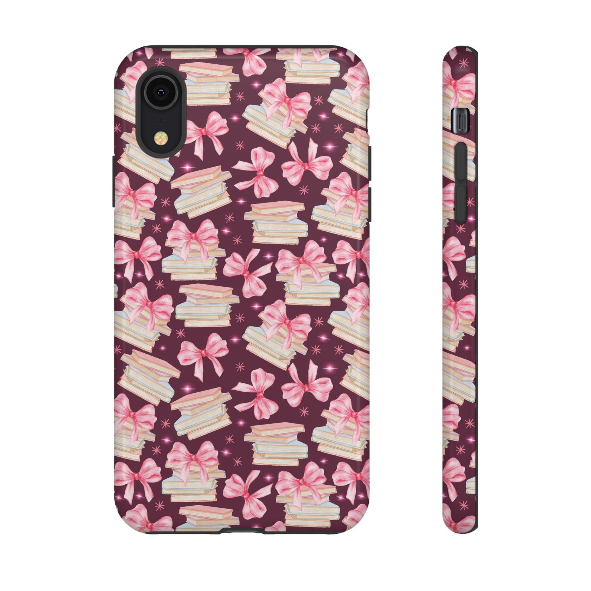 Coquette Pink Bows & Books Phone Case for iPhone 16 15 14 13 12  21 23 Samsung, and Pixel | Stylish Protective Cover Gift for Her Perfect for Floral Lover