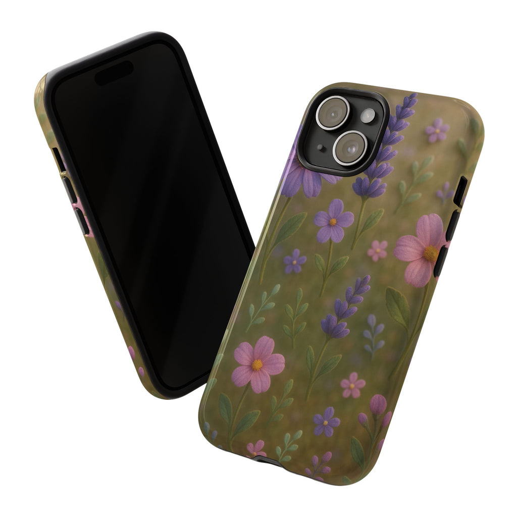Pastel Flowers 3D Illusion Wildflower Phone Case Cute Pastel Floral Design in Lavender, Pink, Mint Green Aesthetic Protective Case for iPhone and  Android