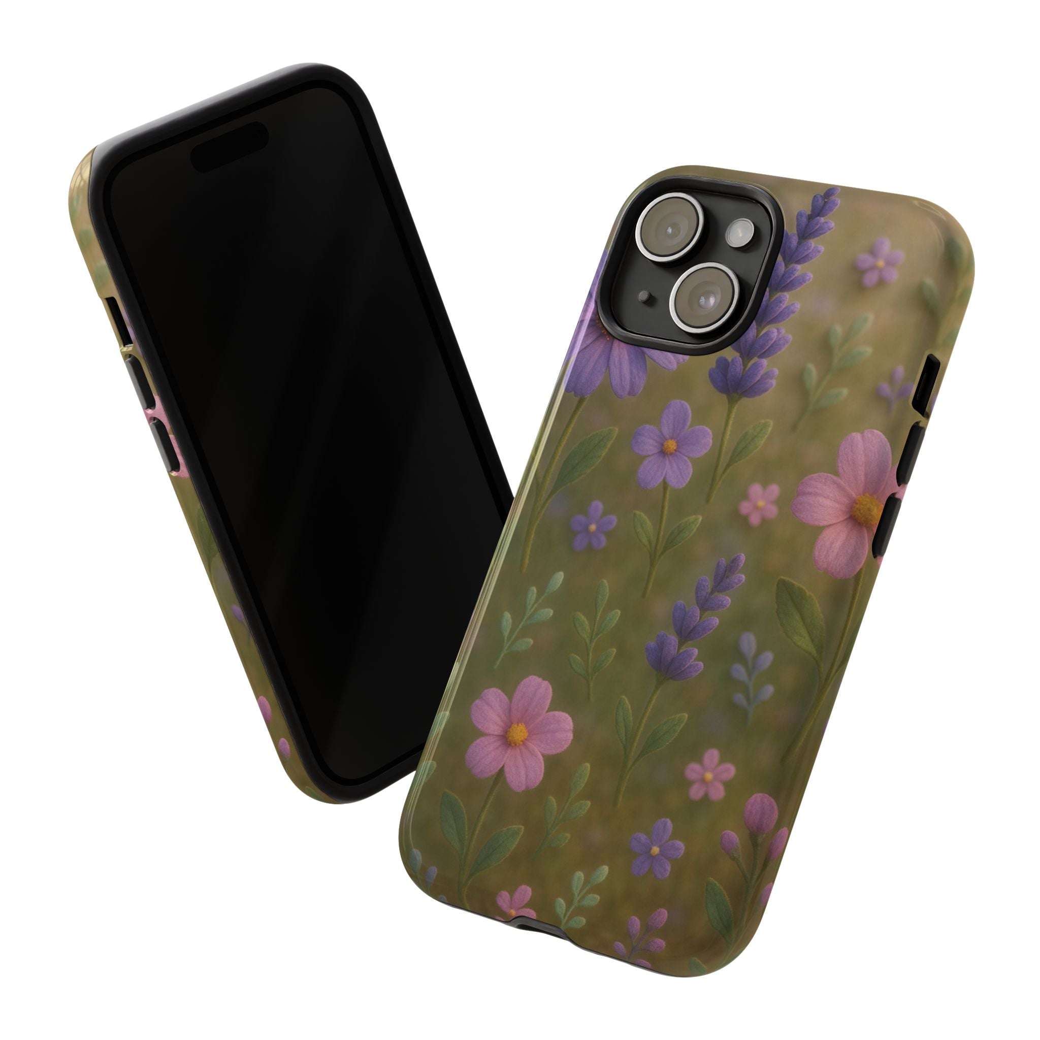 Pastel Flowers 3D Illusion Wildflower Phone Case Cute Pastel Floral Design in Lavender, Pink, Mint Green Aesthetic Protective Case for iPhone and  Android