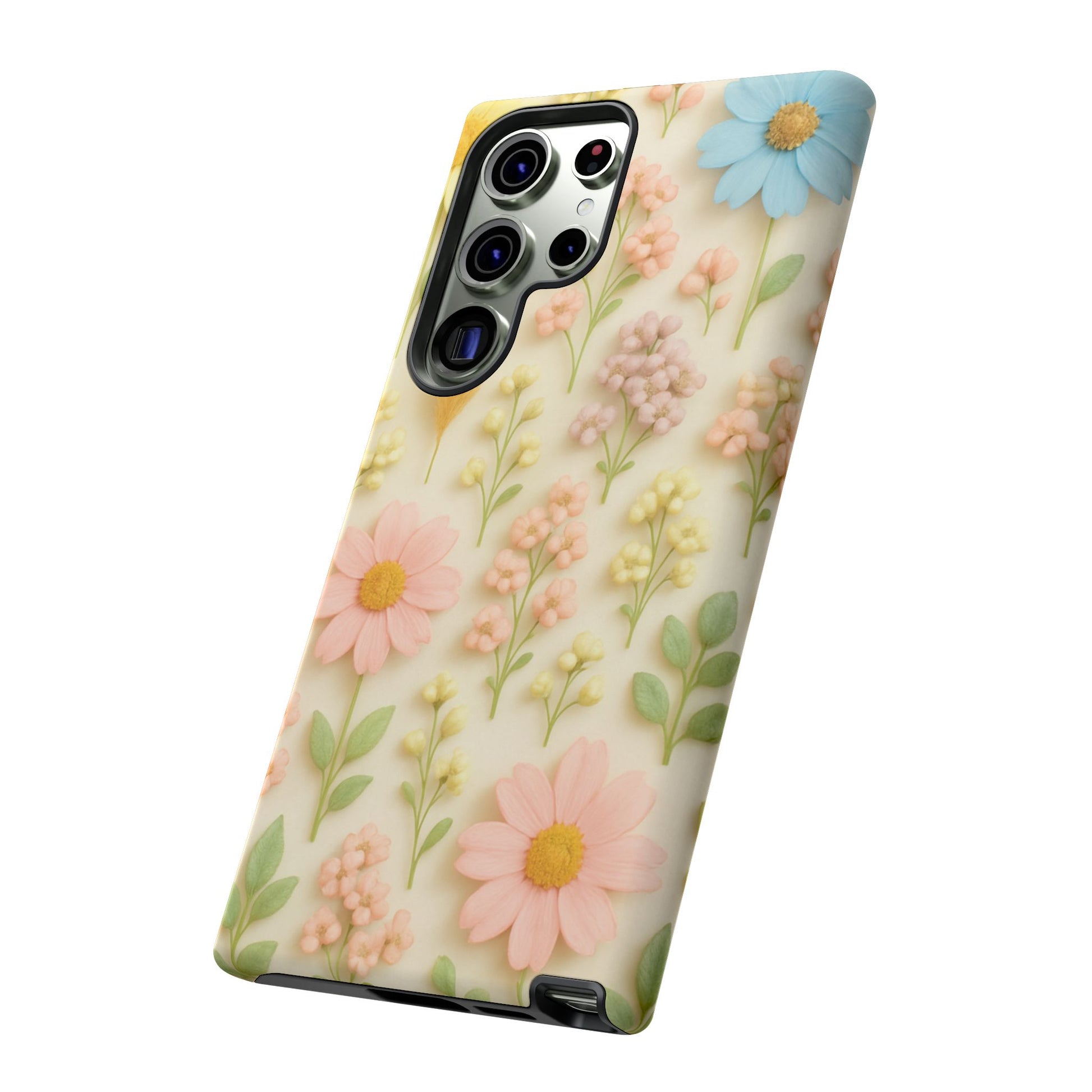 Pastel Dried Flowers Illusion Phone Case 3D Realistic Pressed Floral Design, Bright Botanical Aesthetic, Soft Nature-Inspired CoveriPhone & Galaxy