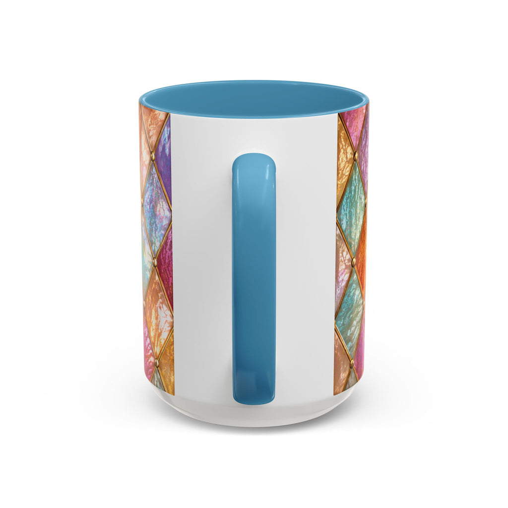 Colorful Jewel-Quilt Accent Coffee Mug — Vibrant Stained-Glass Pattern (11/15oz) Gift for her