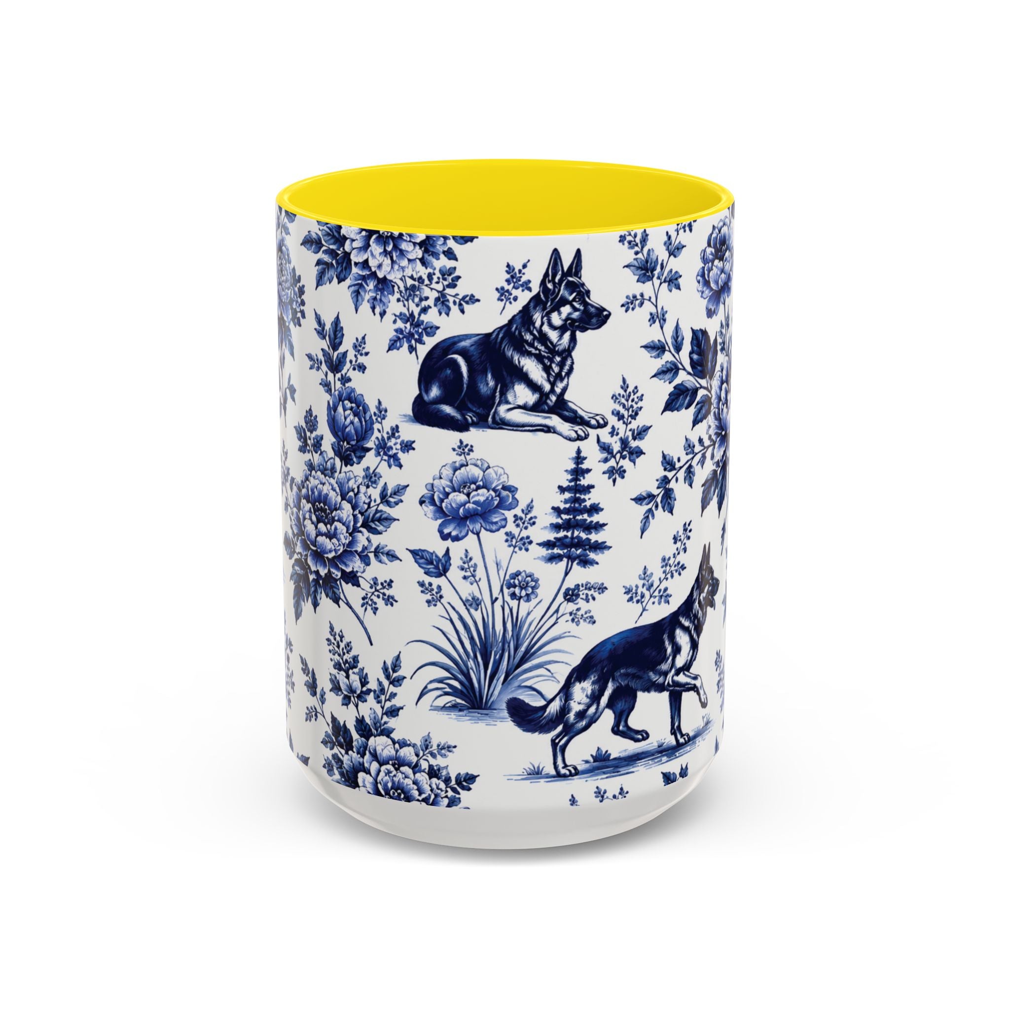 Elegant German Shepherd Floral Mug | Luxury Blue Toile Coffee Mug 11/15oz Accent Ceramic