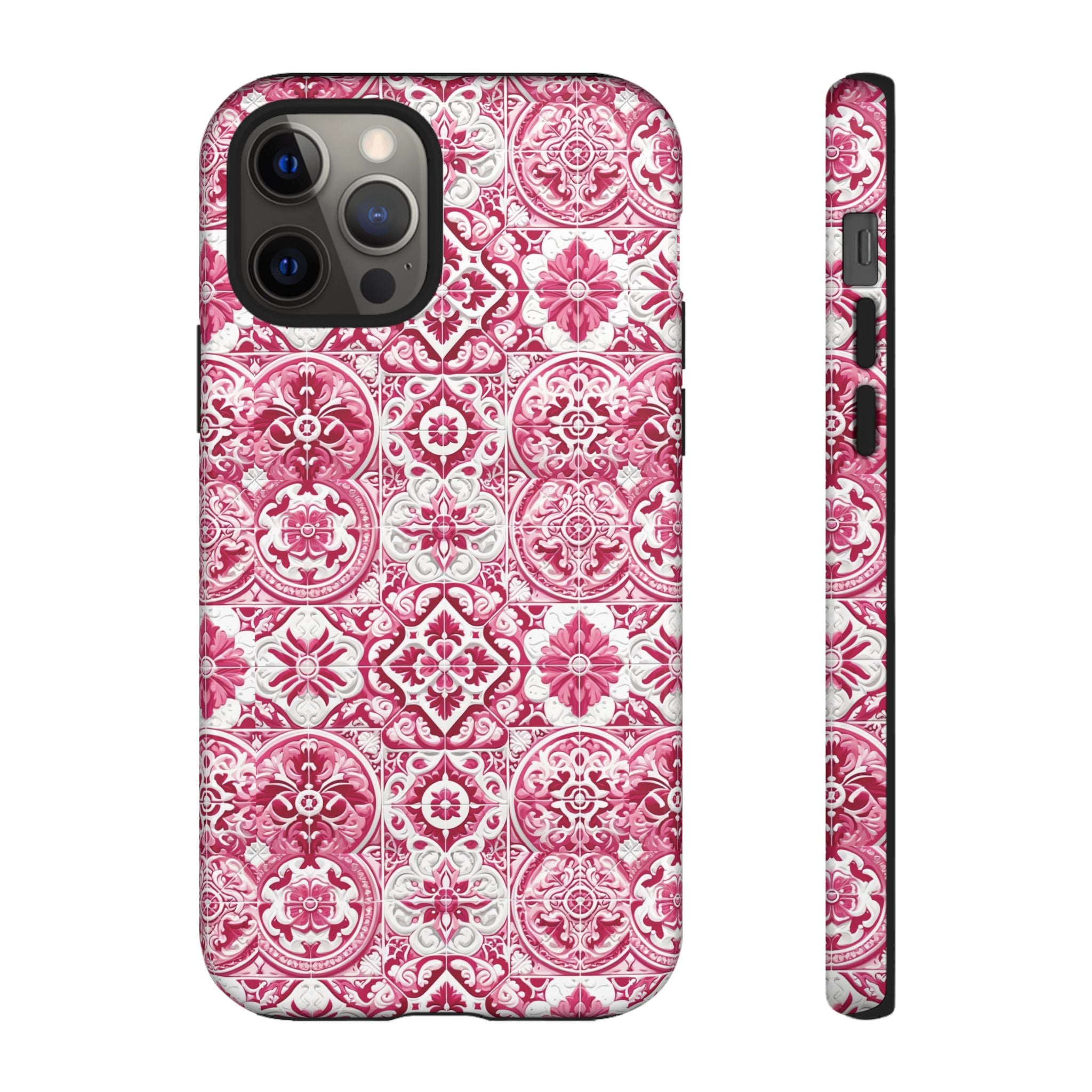Pink and White Mediterranean Tile Design Phone Case - Stylish, Protective Cover for All Models Gift for Mom Accessory Gift for Her