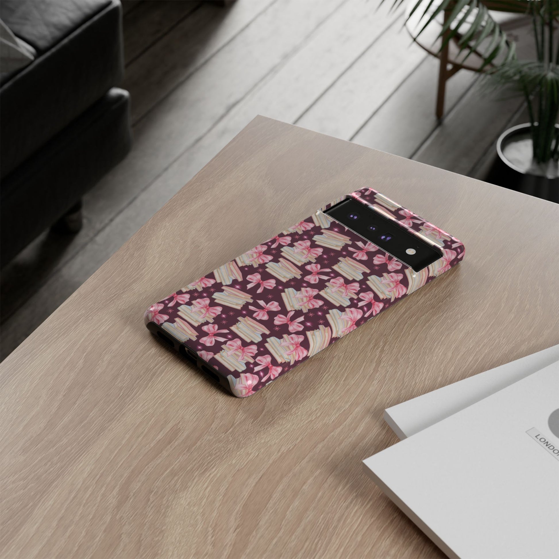 Coquette Pink Bows & Books Phone Case for iPhone 16 15 14 13 12  21 23 Samsung, and Pixel | Stylish Protective Cover Gift for Her Perfect for Floral Lover