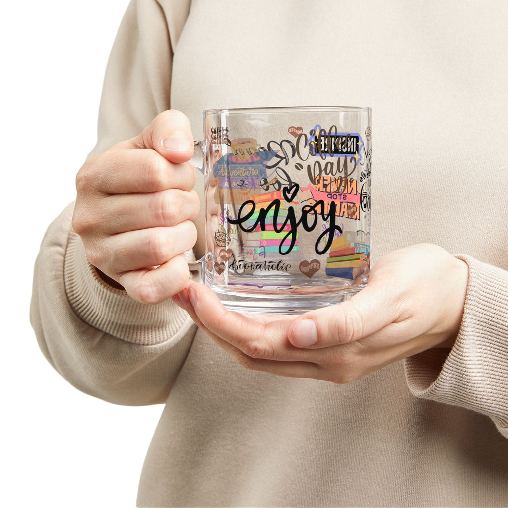 Mug en verre « Café et Livres » | Tasse à café transparente 295 ml pour les amoureux des livres | Cadeau littéraire