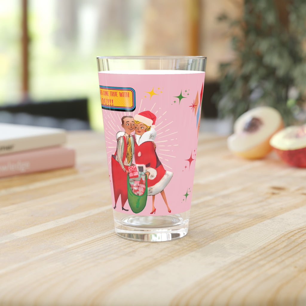 Pink Retro Vintage Franciscan Diamond Starburst Kitsch Christmas Art Pint Glass Housewarming, Wedding, Bridal Shower Glass, Mother's Day Party Drinkware, Housewarming Perfect Gift Party Drinkware, Cocktail, Wedding Perfect for Parties - MRSBYVALLE