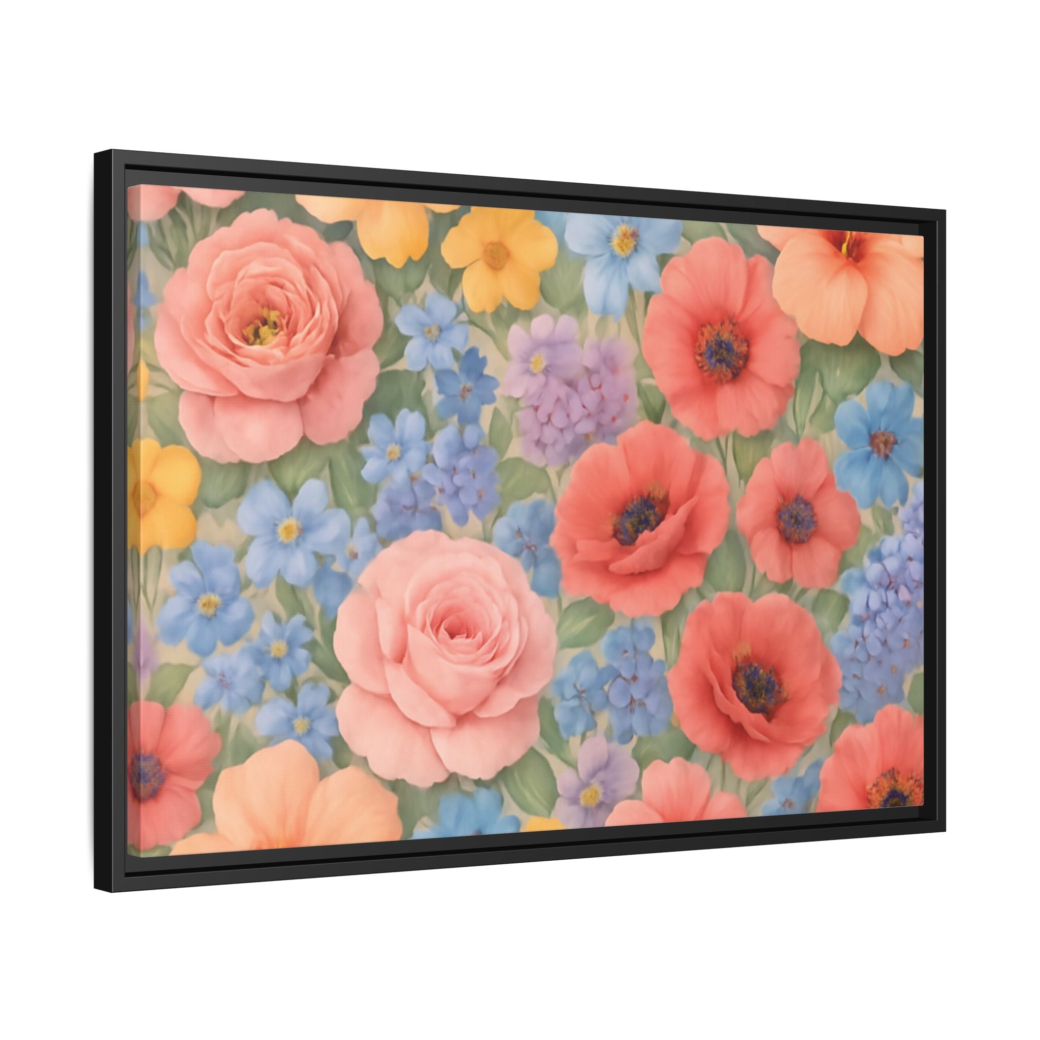 Luxury Framed Floral Canvas – Bold Multi-Color Botanical Wall Art, Elegant Nature-Inspired Accent for Living Room, Bedroom, or Office Décor Gift for Mom