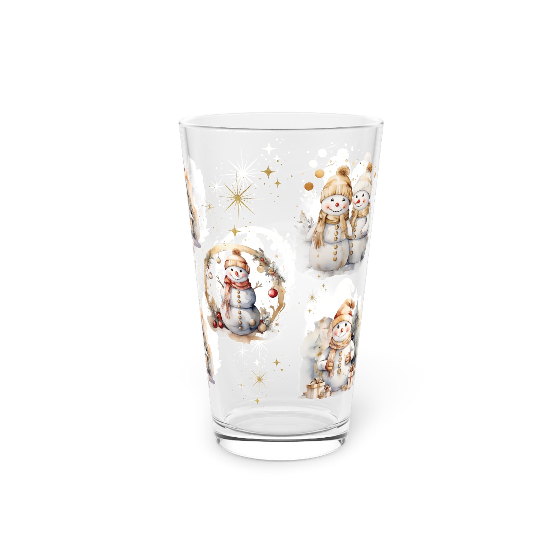 Watercolor Snowman 16oz Pint Glass Festive Holiday Drinkware for Christmas Winter Celebrations Perfect Gift for Beer Lovers Home Entertaining Elegant Perfect for Parties - MRSBYVALLE