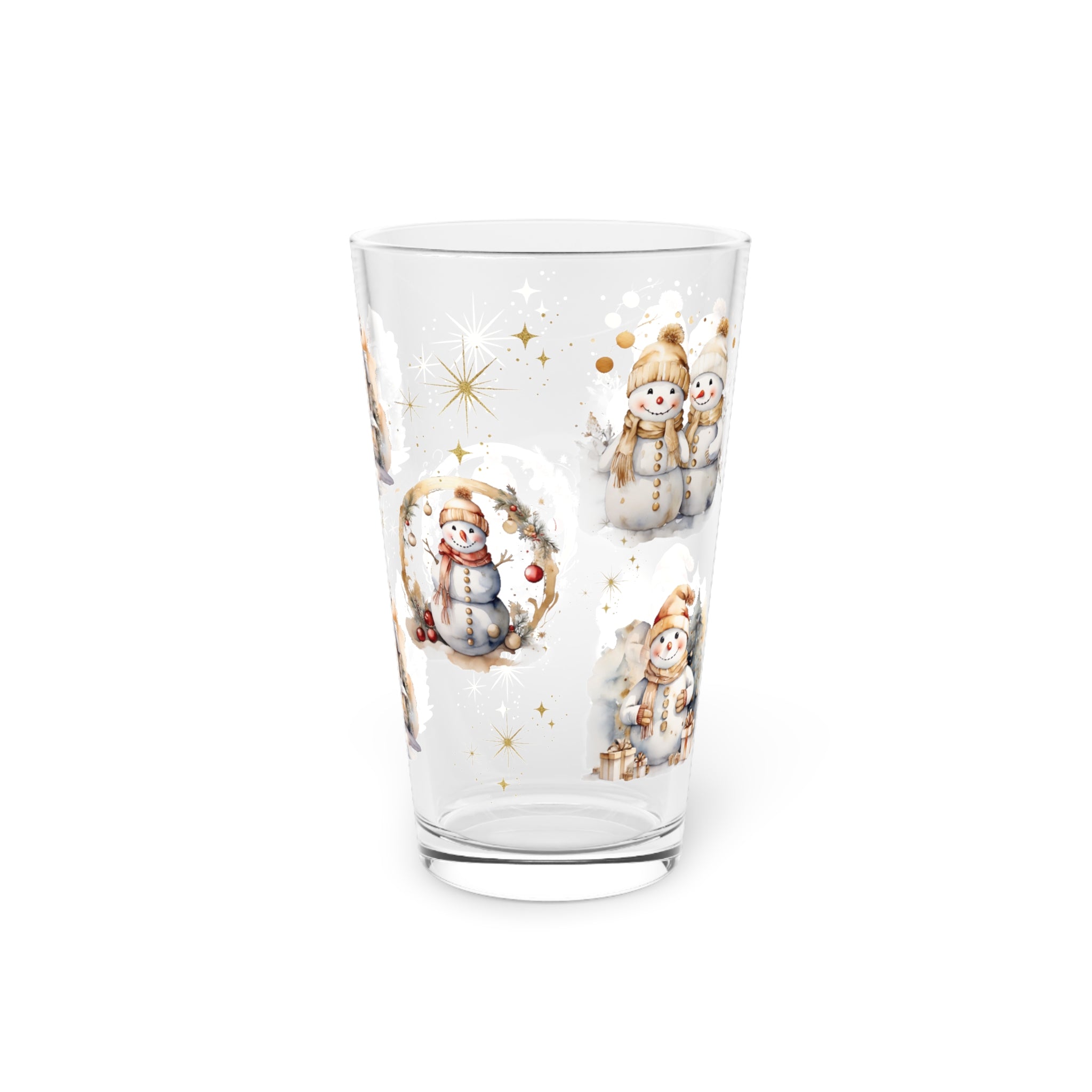 Watercolor Snowman 16oz Pint Glass Festive Holiday Drinkware for Christmas Winter Celebrations Perfect Gift for Beer Lovers Home Entertaining Elegant Perfect for Parties - MRSBYVALLE