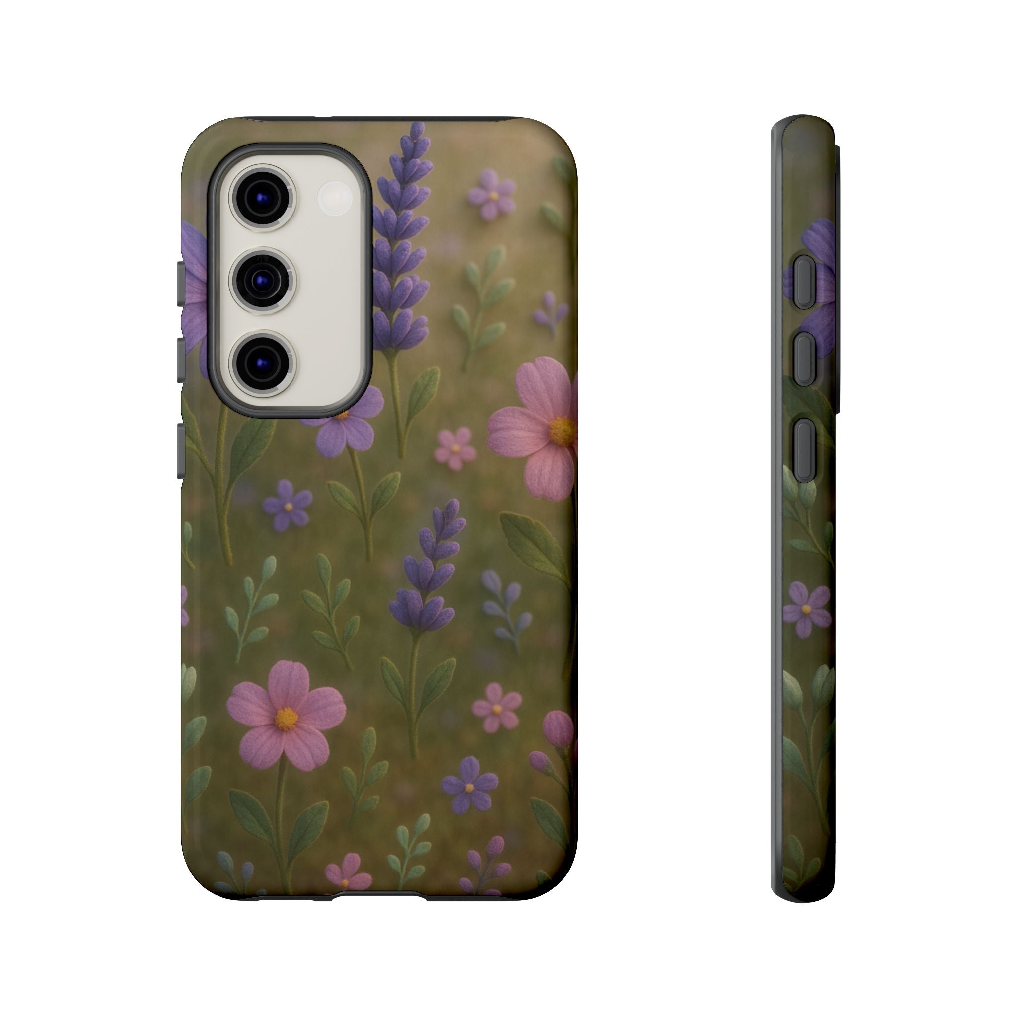 Pastel Flowers 3D Illusion Wildflower Phone Case Cute Pastel Floral Design in Lavender, Pink, Mint Green Aesthetic Protective Case for iPhone and  Android