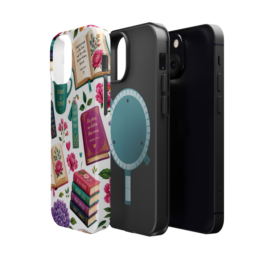 Christian Books & Coffee Phone Case — Magnetic Impact-Resistant Christian Gift