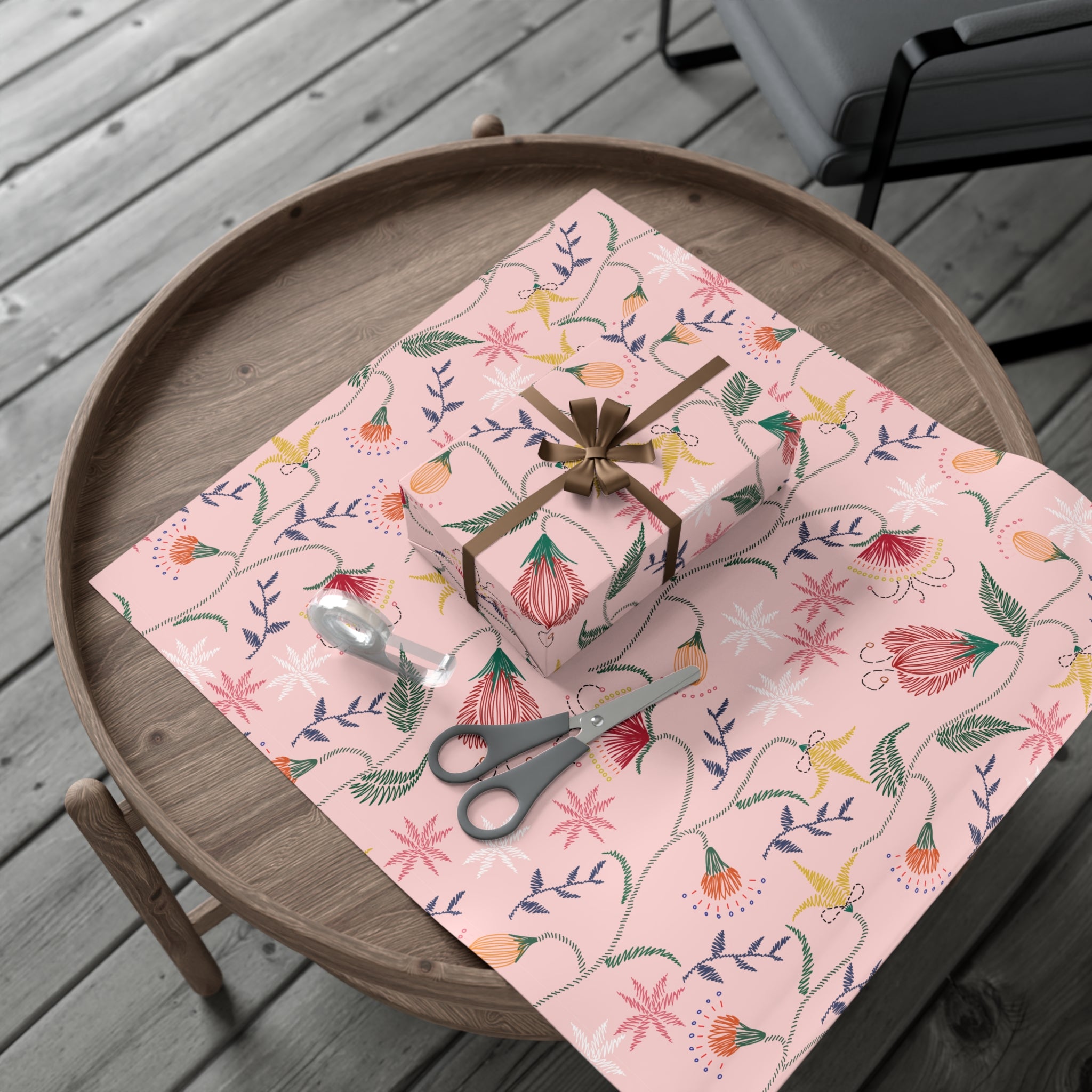Pink Wildflowers Wrapping Paper Pink Bows Cherries Elegance Perfect for Gifts Weddings, Bridal Baby Showers All Occasion - MRSBYVALLE